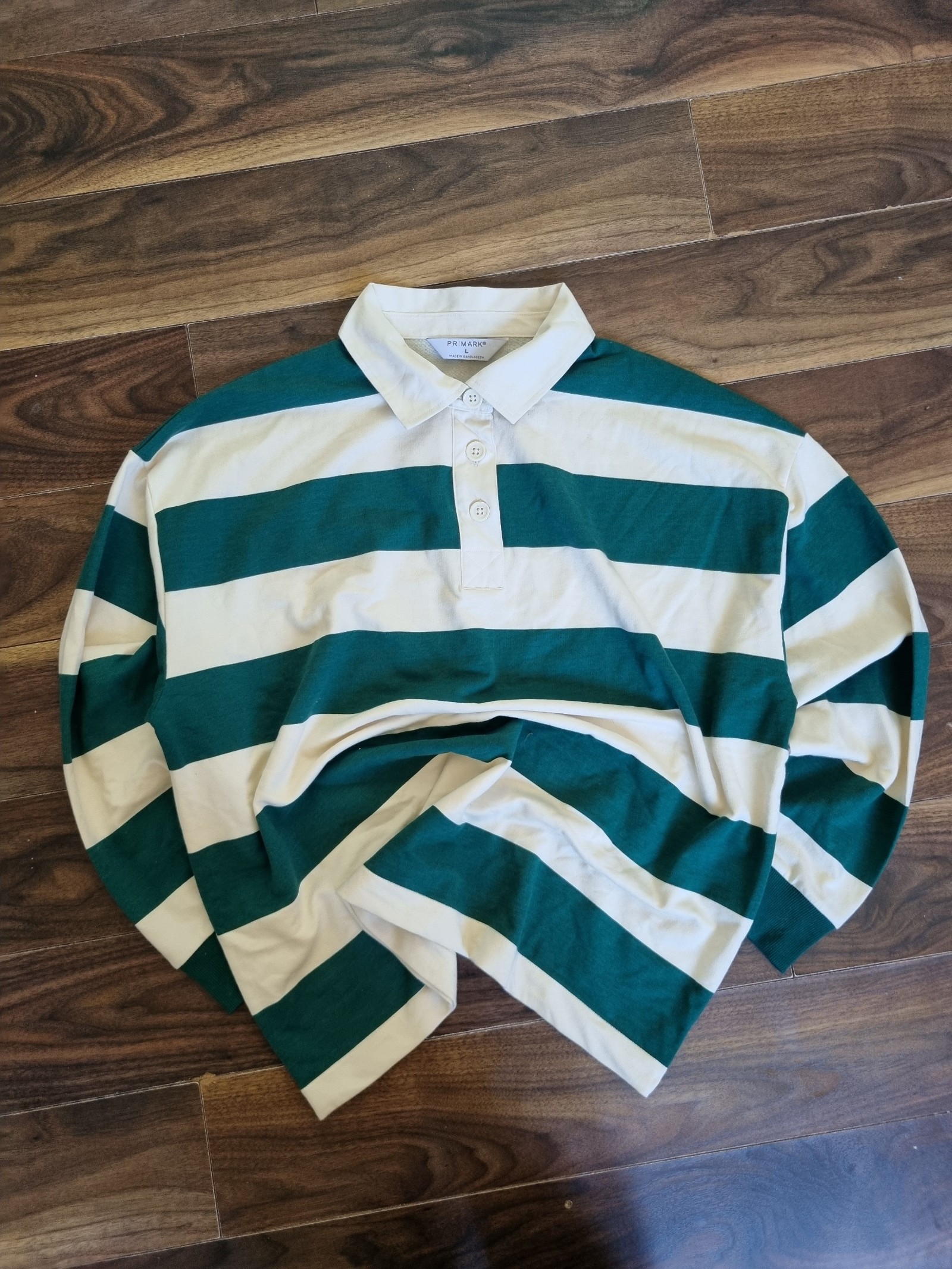 Primark Green & White Striped Rugby Shirt Large