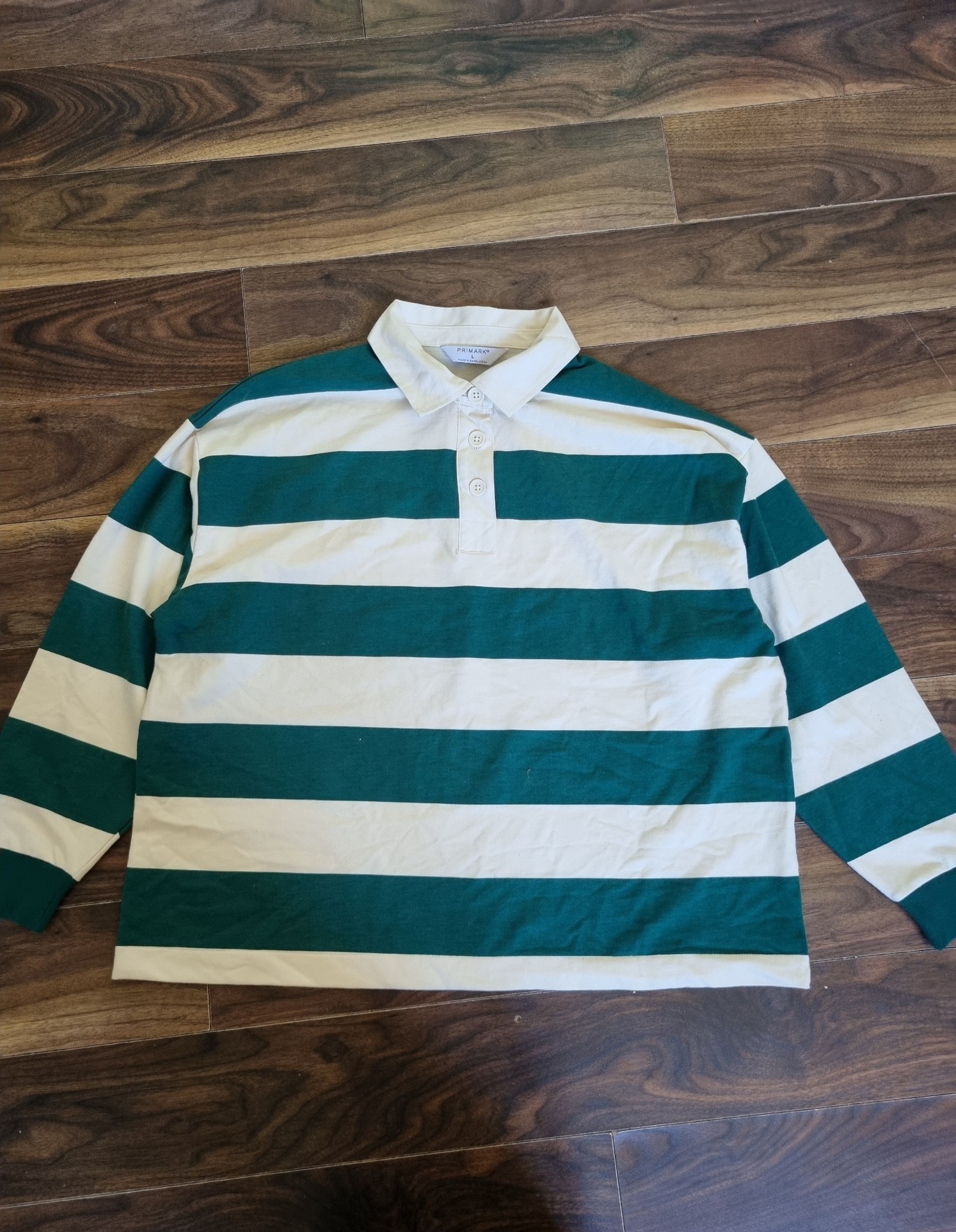 Primark Green & White Striped Rugby Shirt Large image 2
