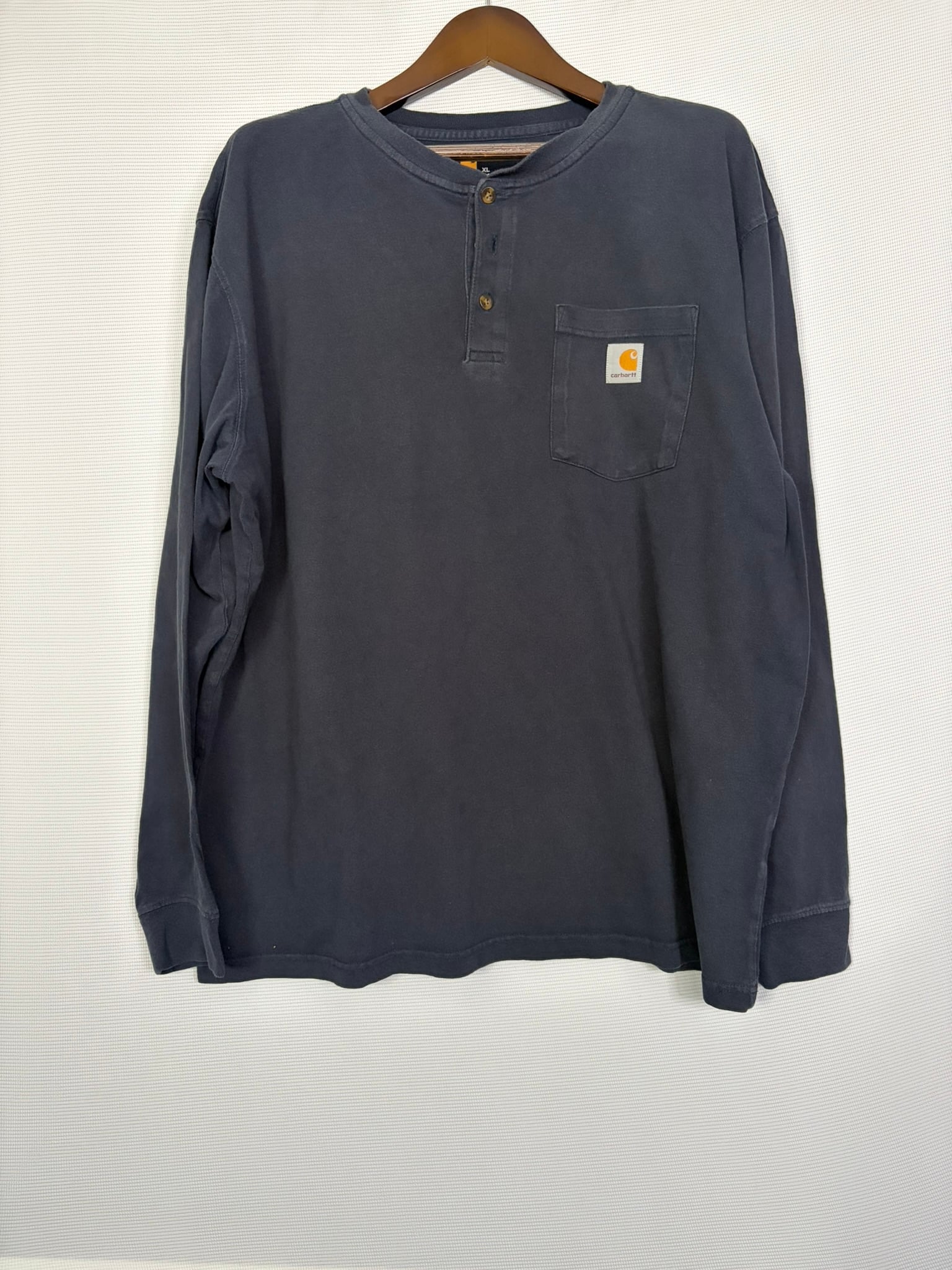 Carhartt K128 Henley Long Sleeve T-Shirt Mens XL Navy Pocket Tee Original Fit