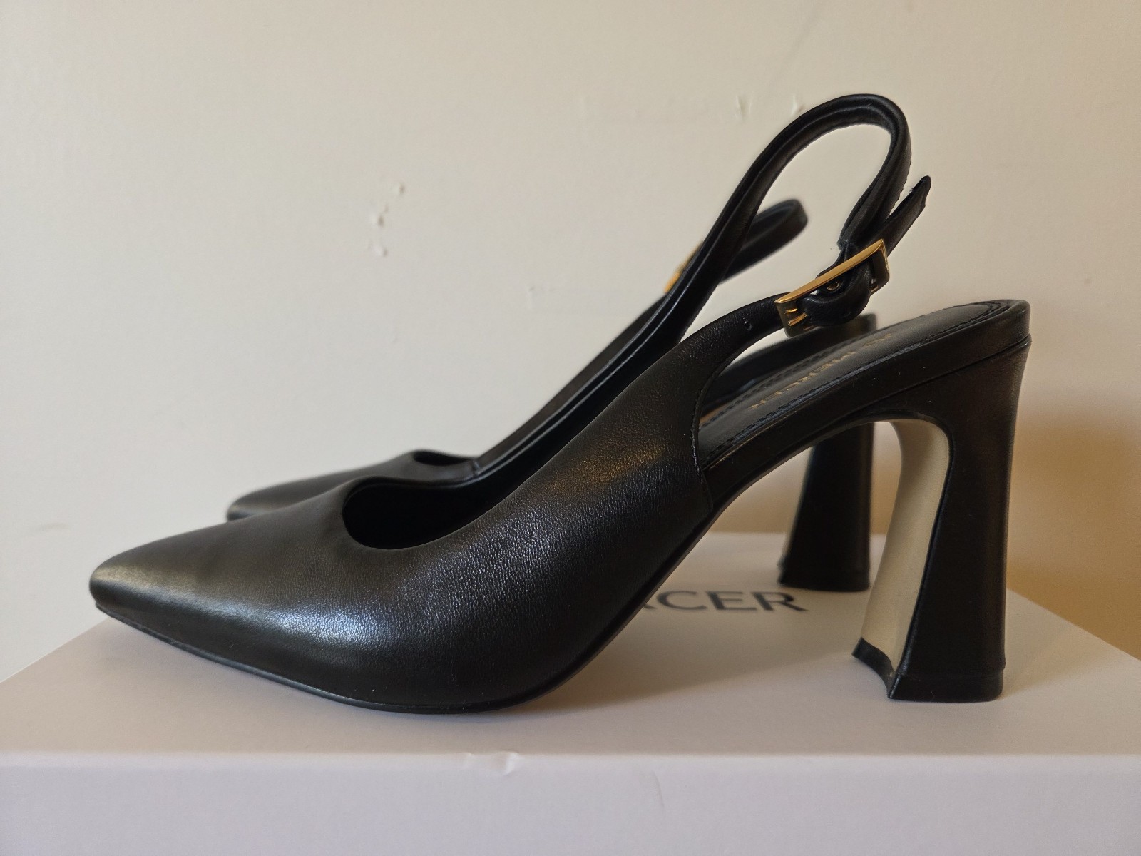 Jo Mercer Black Leather Slingback Heels UK 5, EU 38