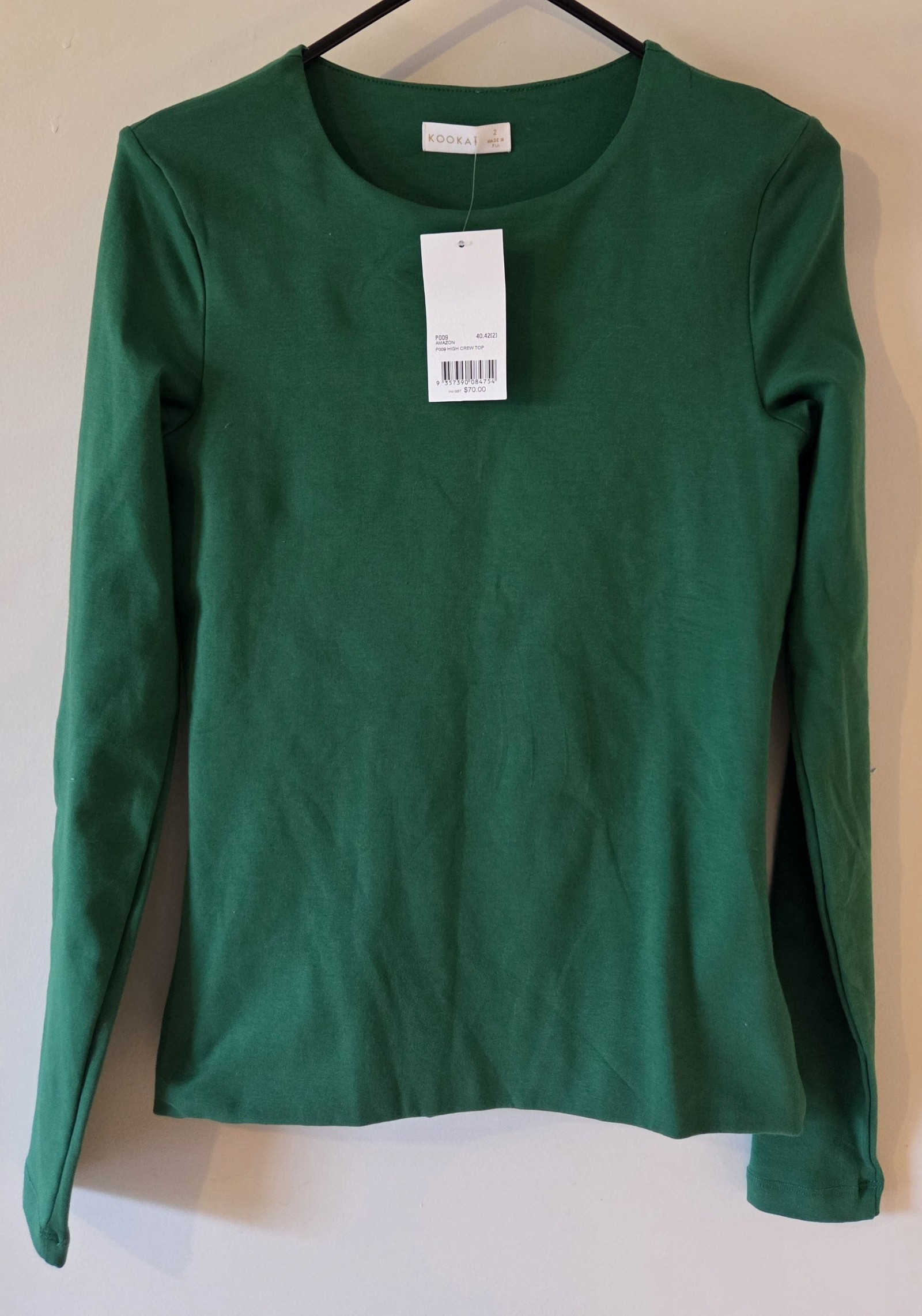Kookai Green High Crew Top Size 2, Aus 12