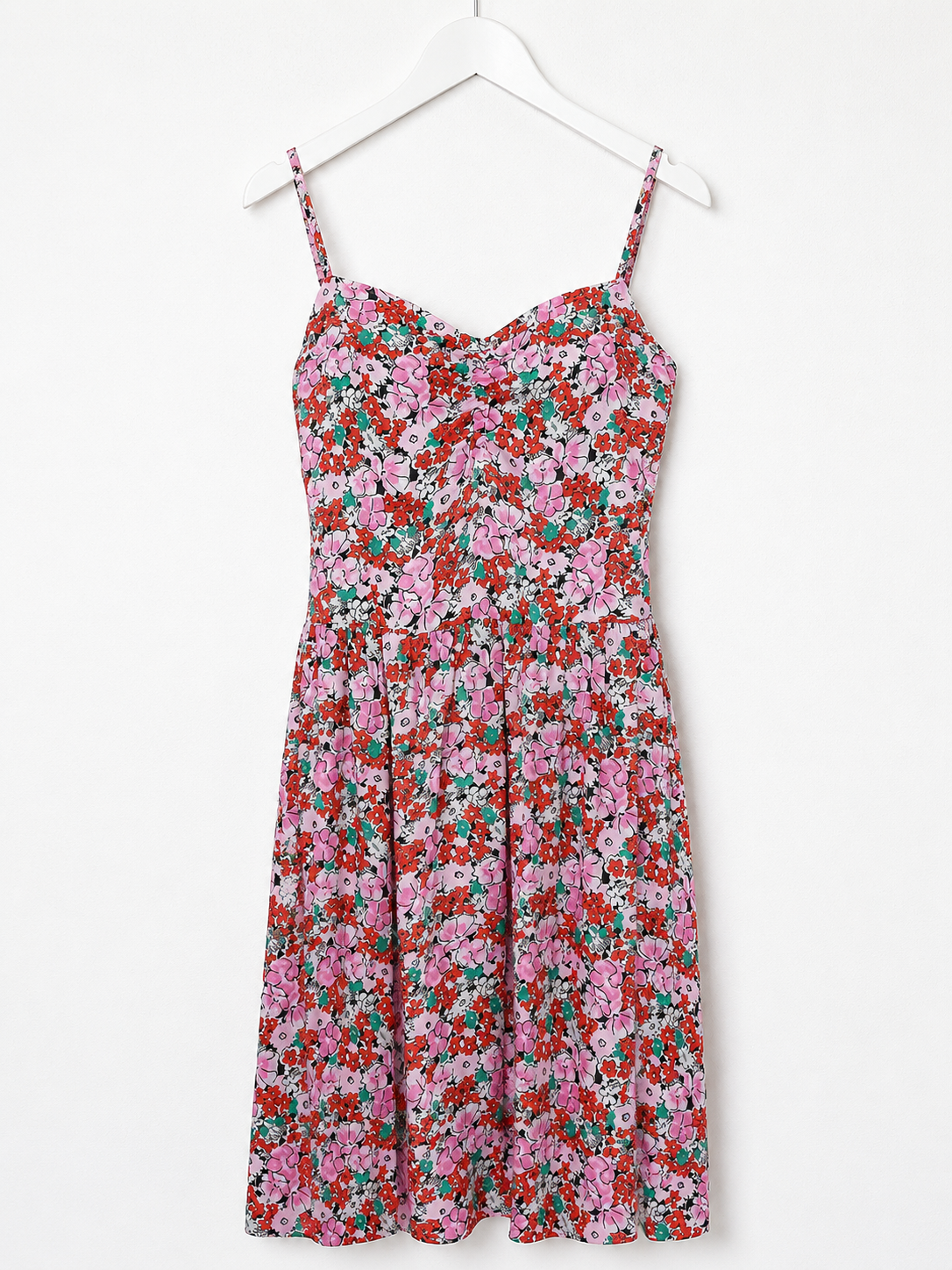 Miss Selfridge Floral Cami Dress Size 10 Pink Red Summer Strappy Midi Sundress