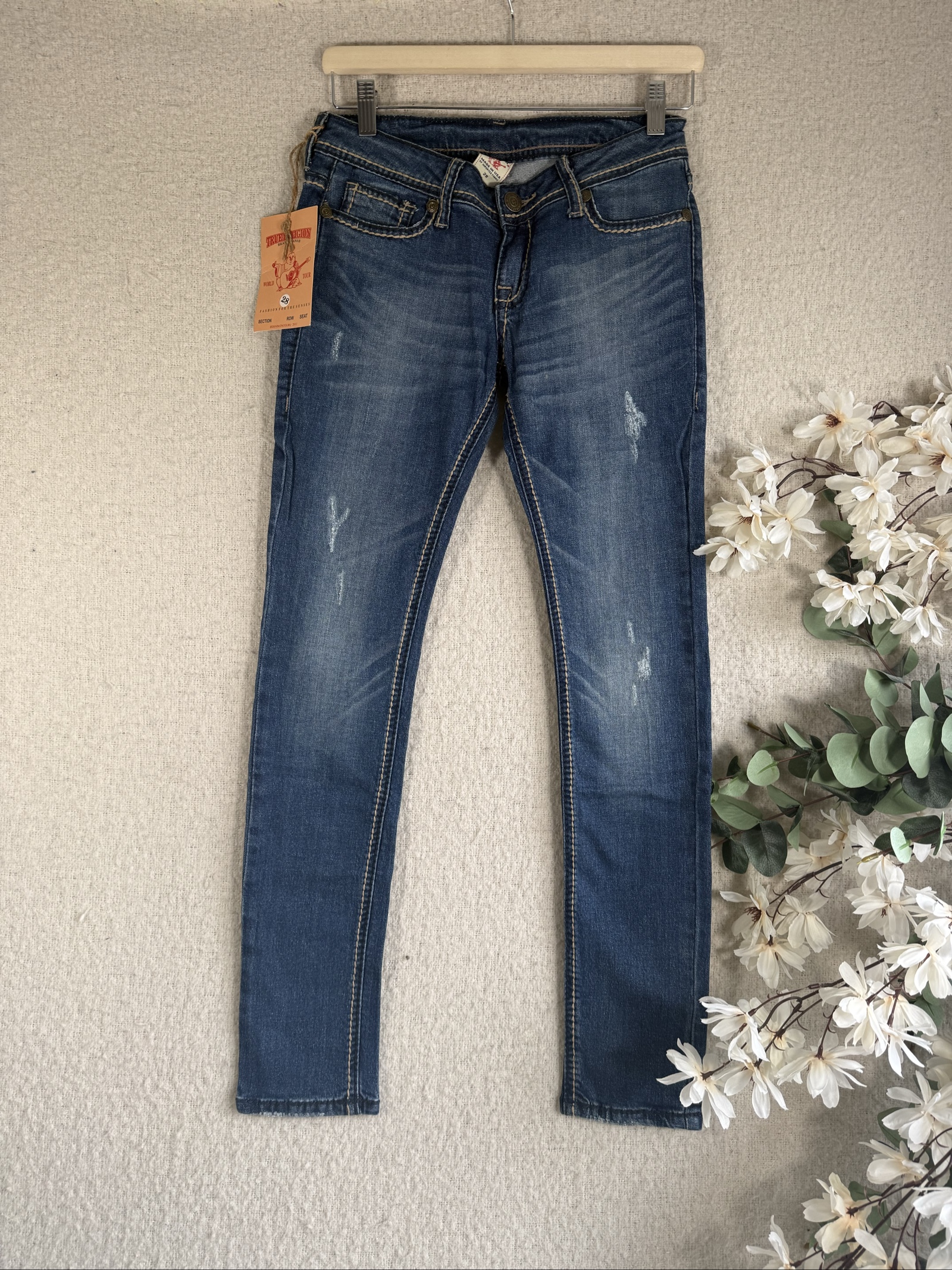 True Religion Blue Distressed Skinny Jeans 28 Made in USA Classic Denim