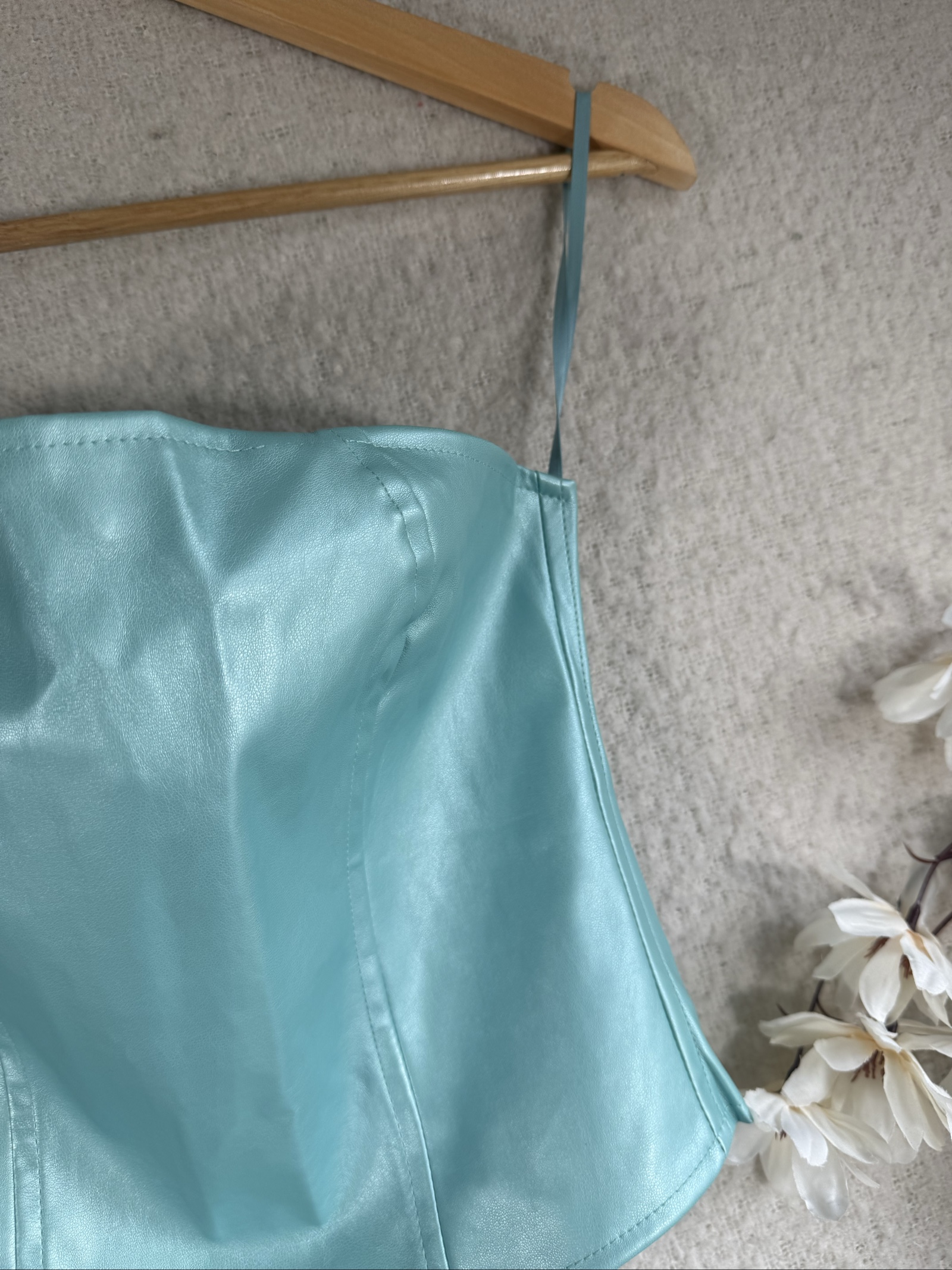 Motel Pale Blue Faux Leather Corset Top UK Small Stylish Summer Party image 2
