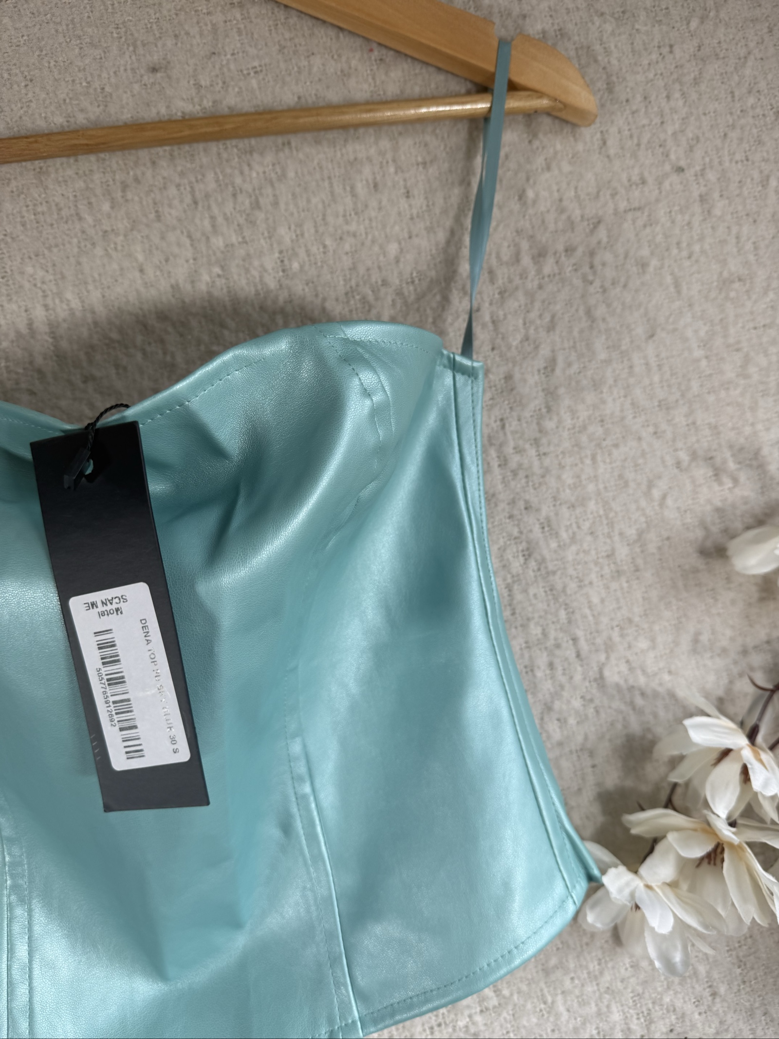 Motel Pale Blue Faux Leather Corset Top UK Small Stylish Summer Party image 5