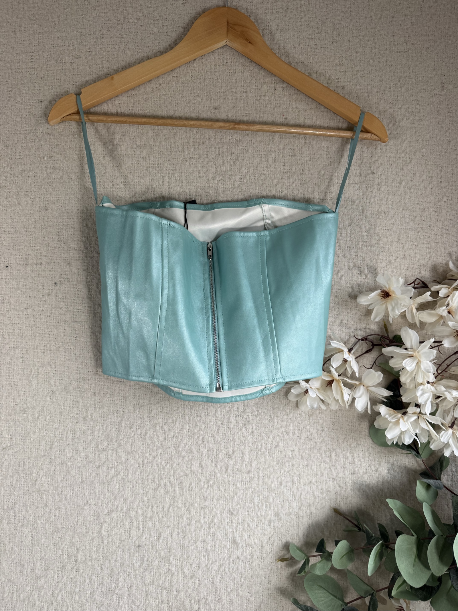Motel Pale Blue Faux Leather Corset Top UK Small Stylish Summer Party image 6