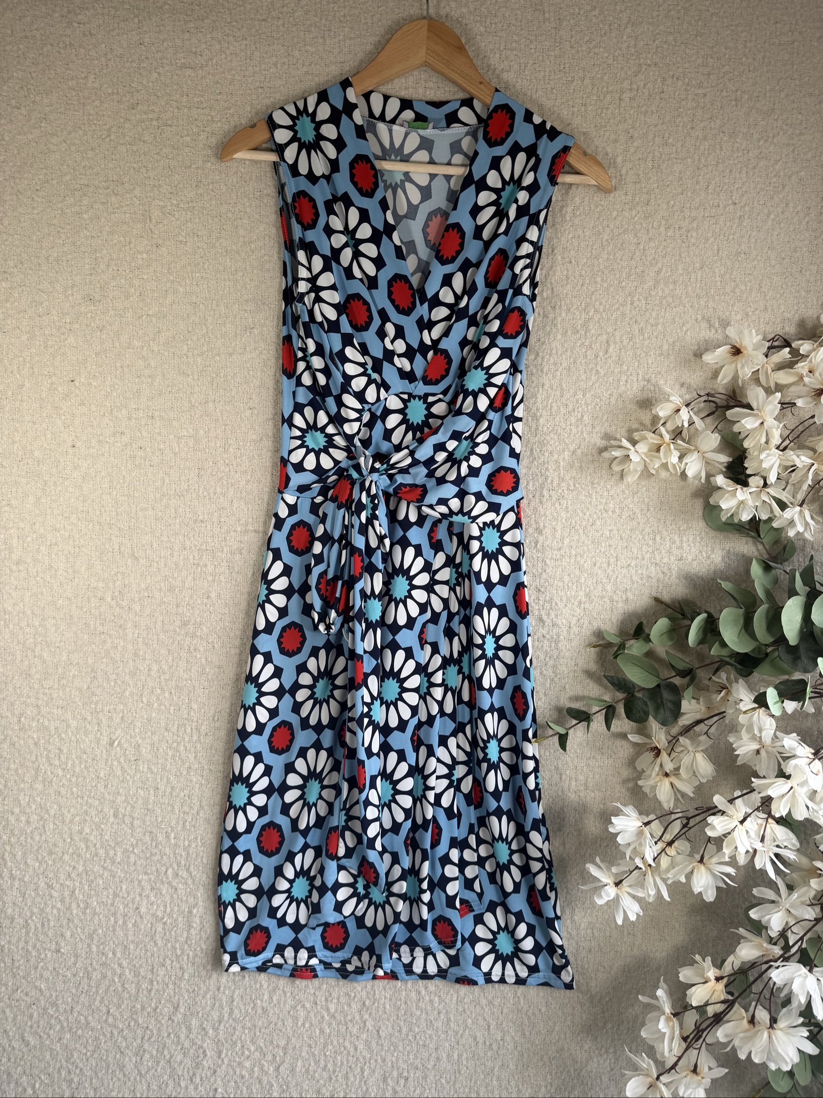Ingenue Blue Floral Print Wrap Dress UK 12 Sleeveless Summer Midi Dress