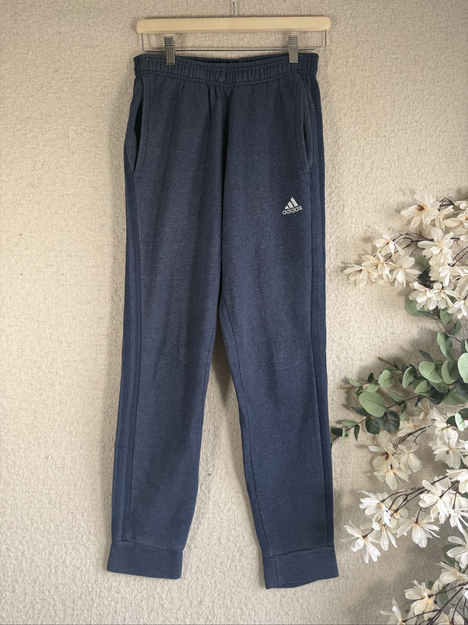 Adidas Navy Blue Mens Small Slim Fit Joggers Track Pants Casual S