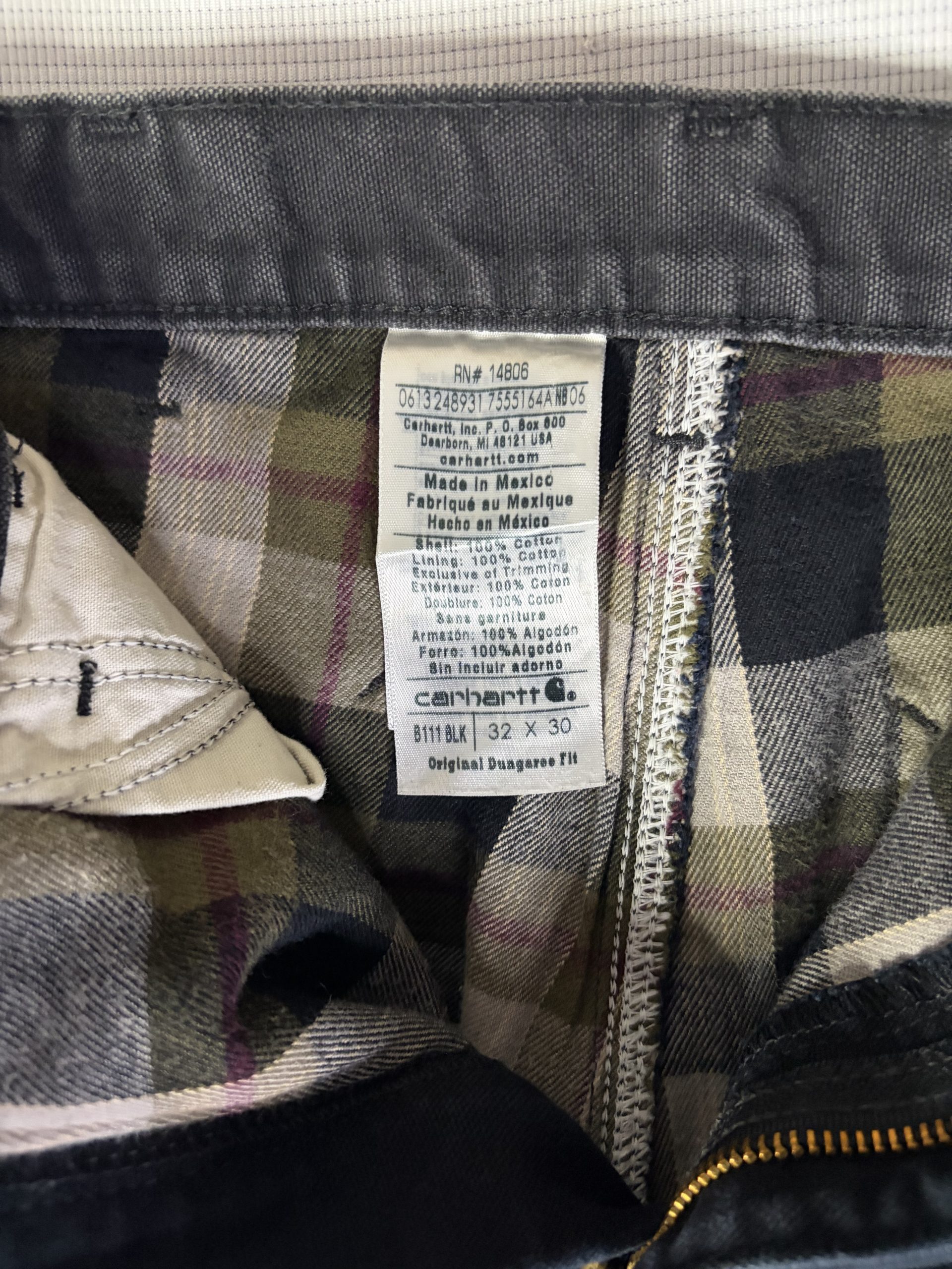 Carhartt Original Dungaree Fit Pants Mens W32 L30 Black Flannel Lined Workwear image 2