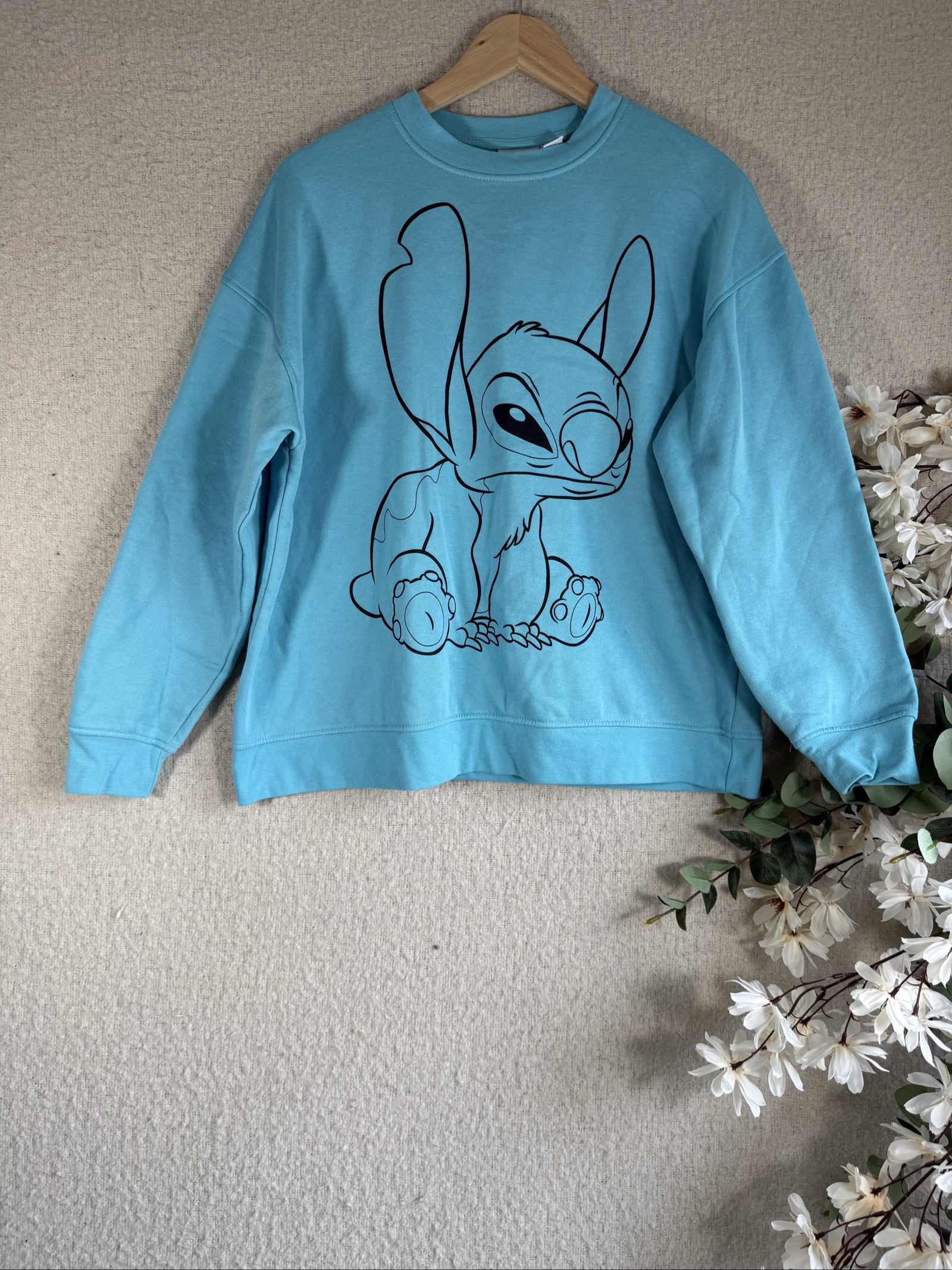 Disney Blue Stitch Print Sweatshirt Medium Casual Streetwear Pullover