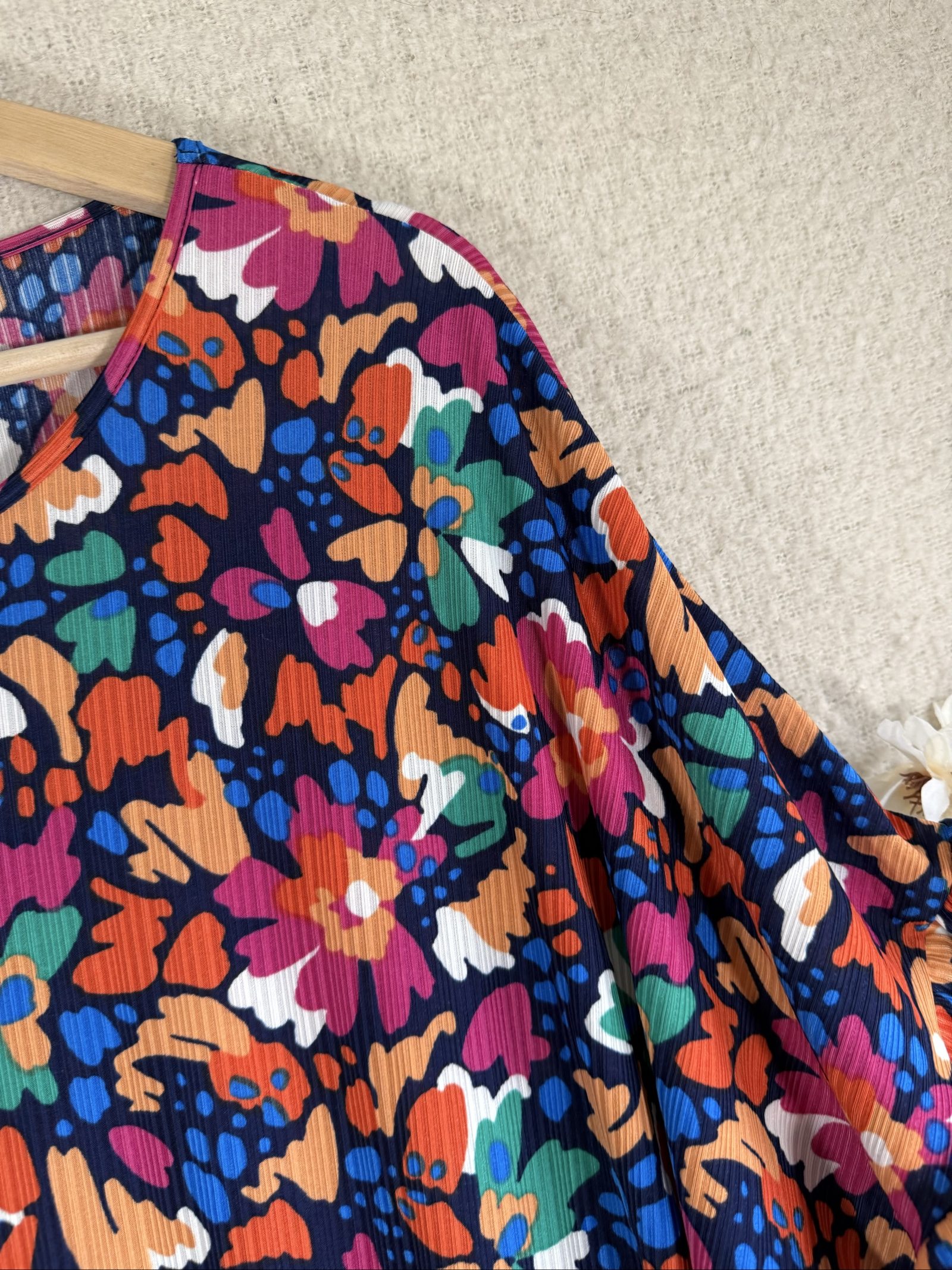 Blue Vanilla Navy Multi Floral Print Ruffle Sleeve Top UK M/L Casual Boho image 2