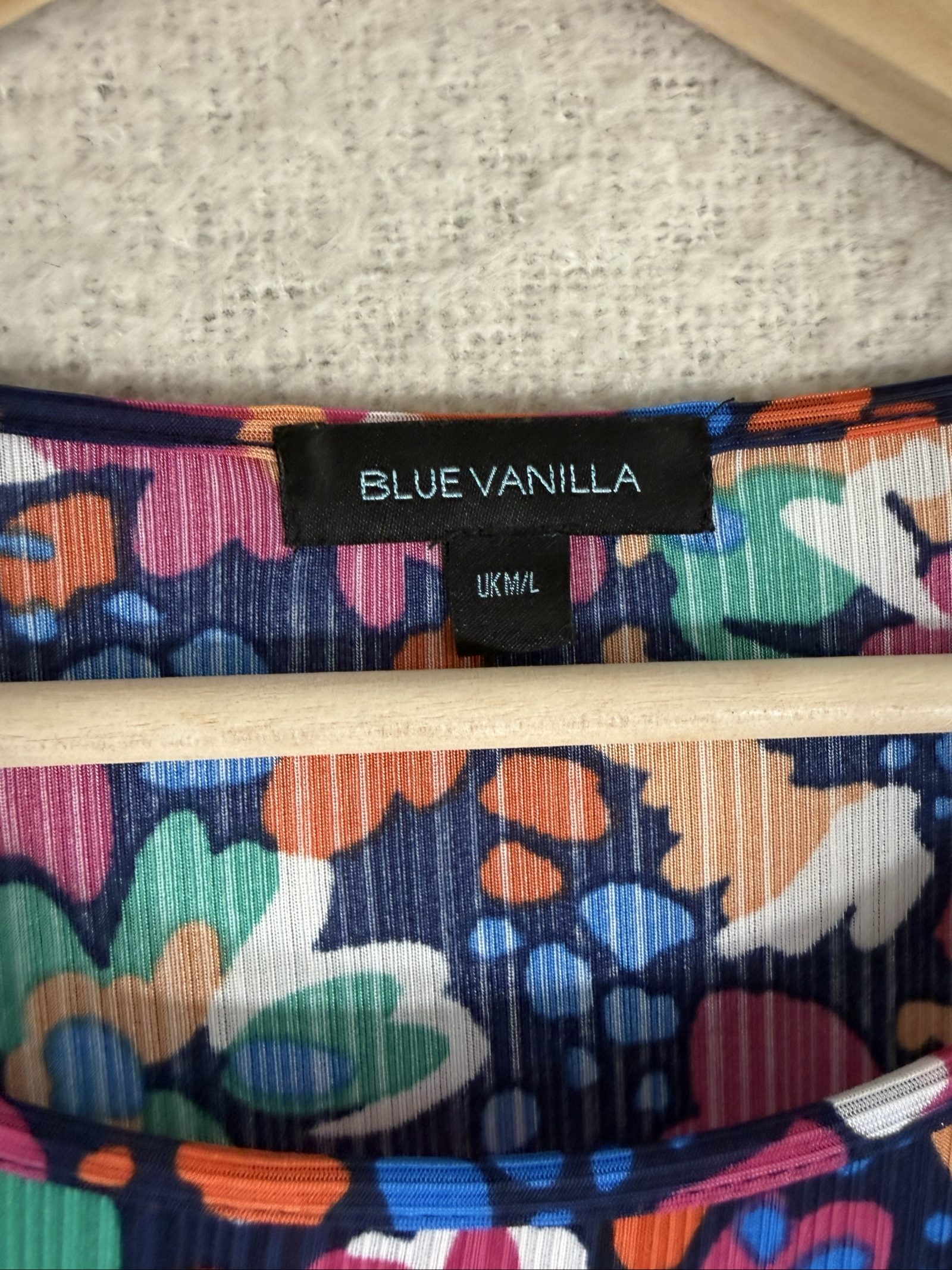 Blue Vanilla Navy Multi Floral Print Ruffle Sleeve Top UK M/L Casual Boho image 3
