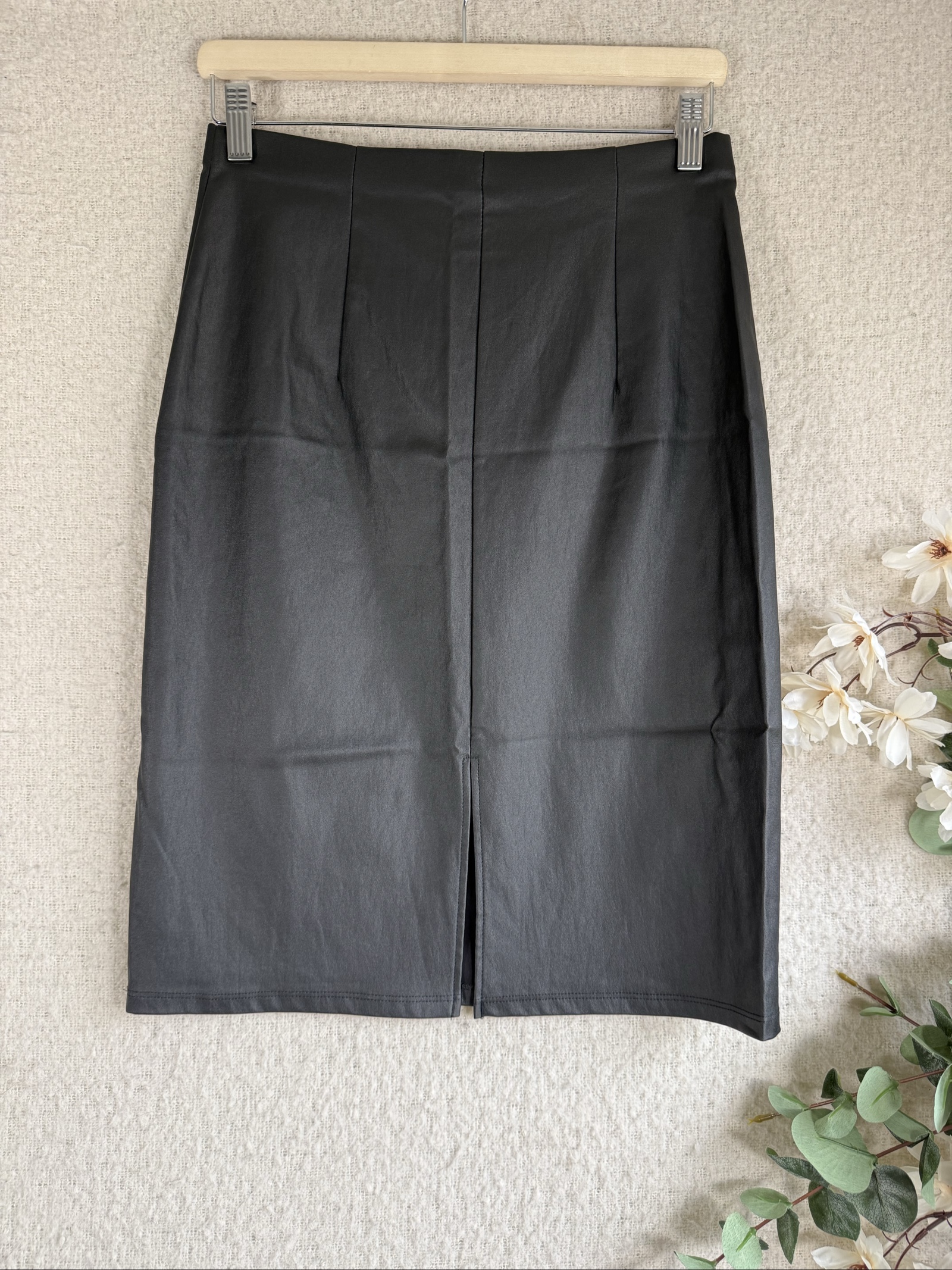 Roman Black PU Pencil Skirt UK 10 Slim Fit Classic Office Workwear image 4