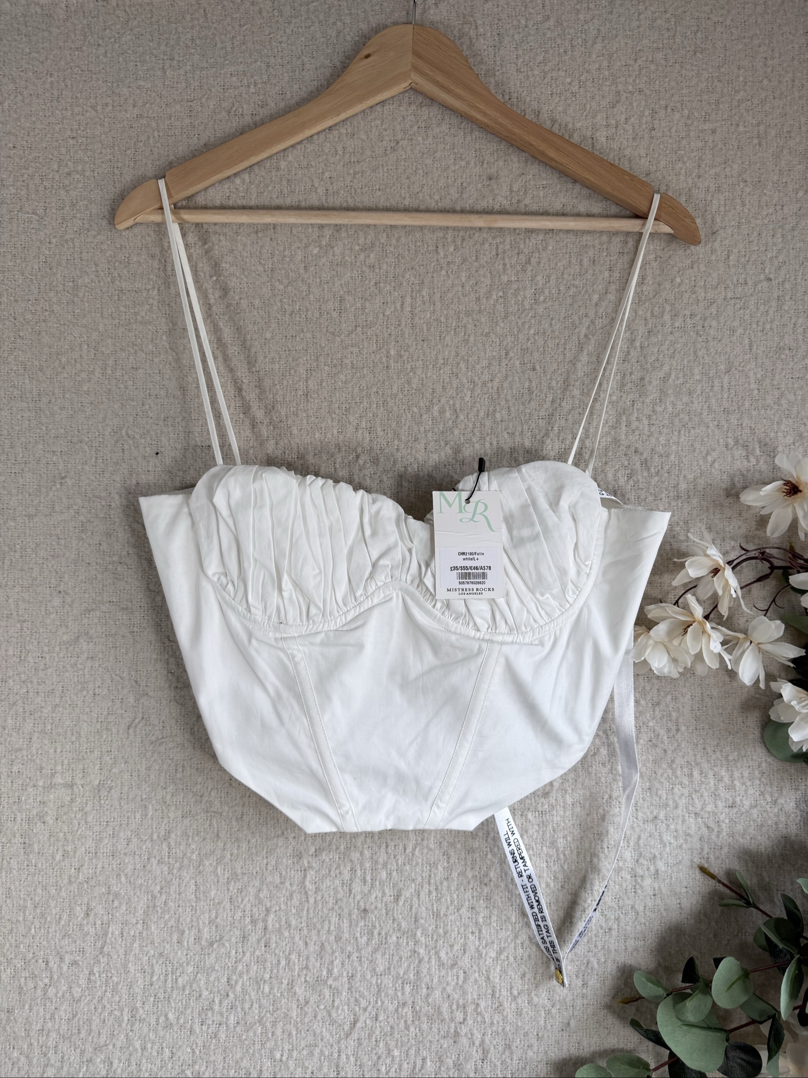 Mistress Rocks White Cotton Bustier Corset Top UK L+ Elegant Casual
