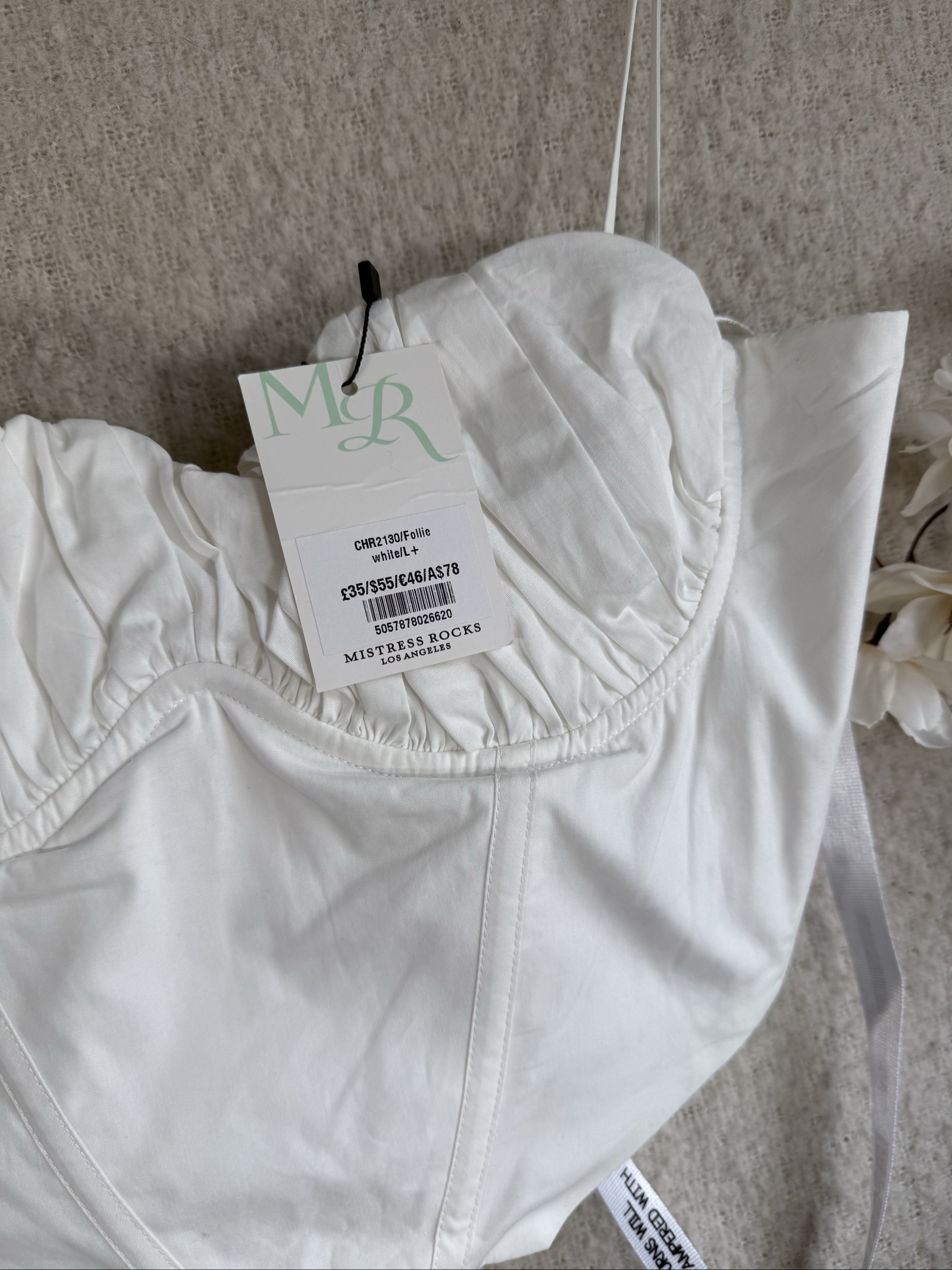 Mistress Rocks White Cotton Bustier Corset Top UK L+ Elegant Casual image 2