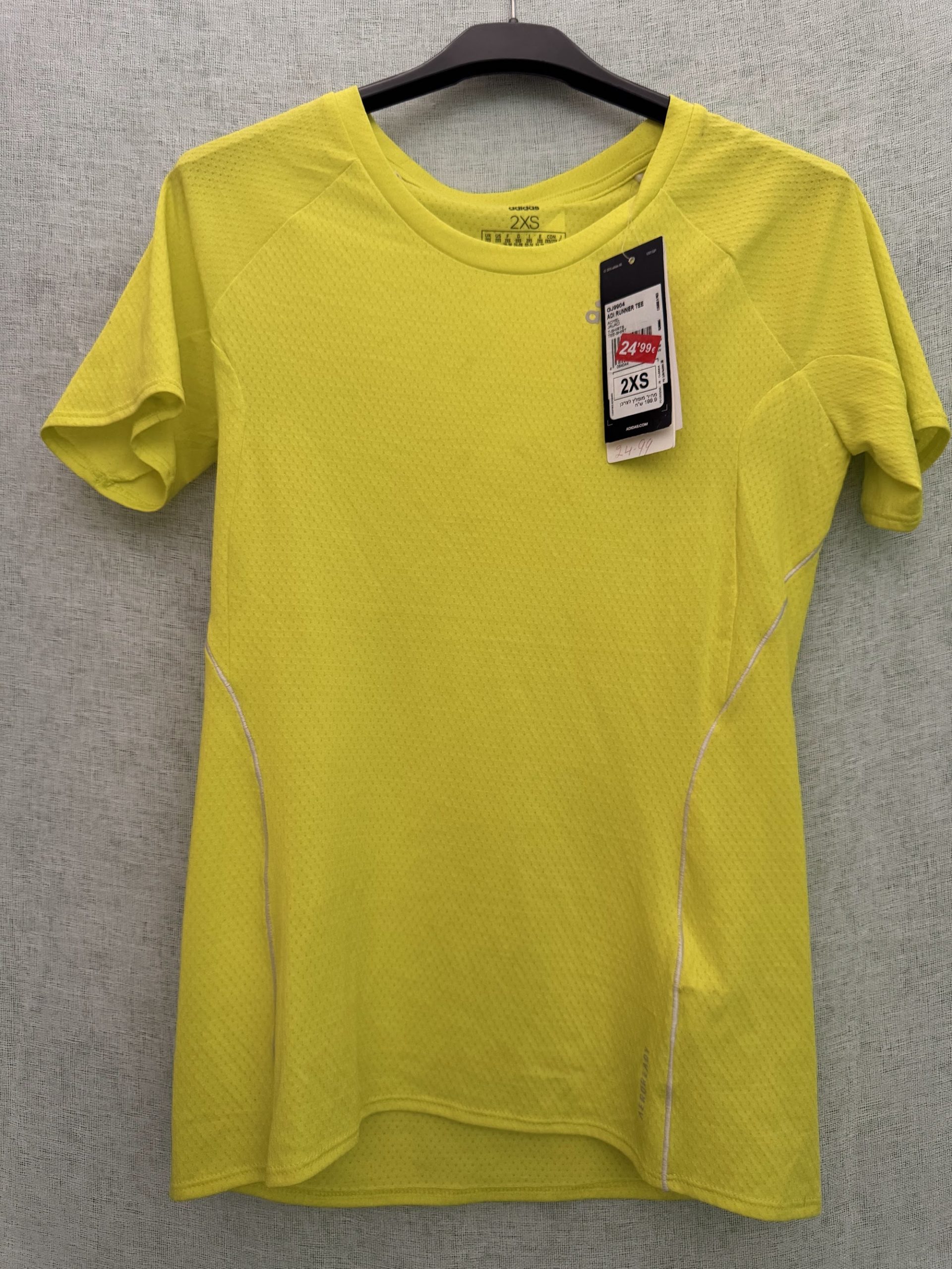 Camiseta Adidas Adi Runner Tee – Amarillo lima, talla 2XS, nueva