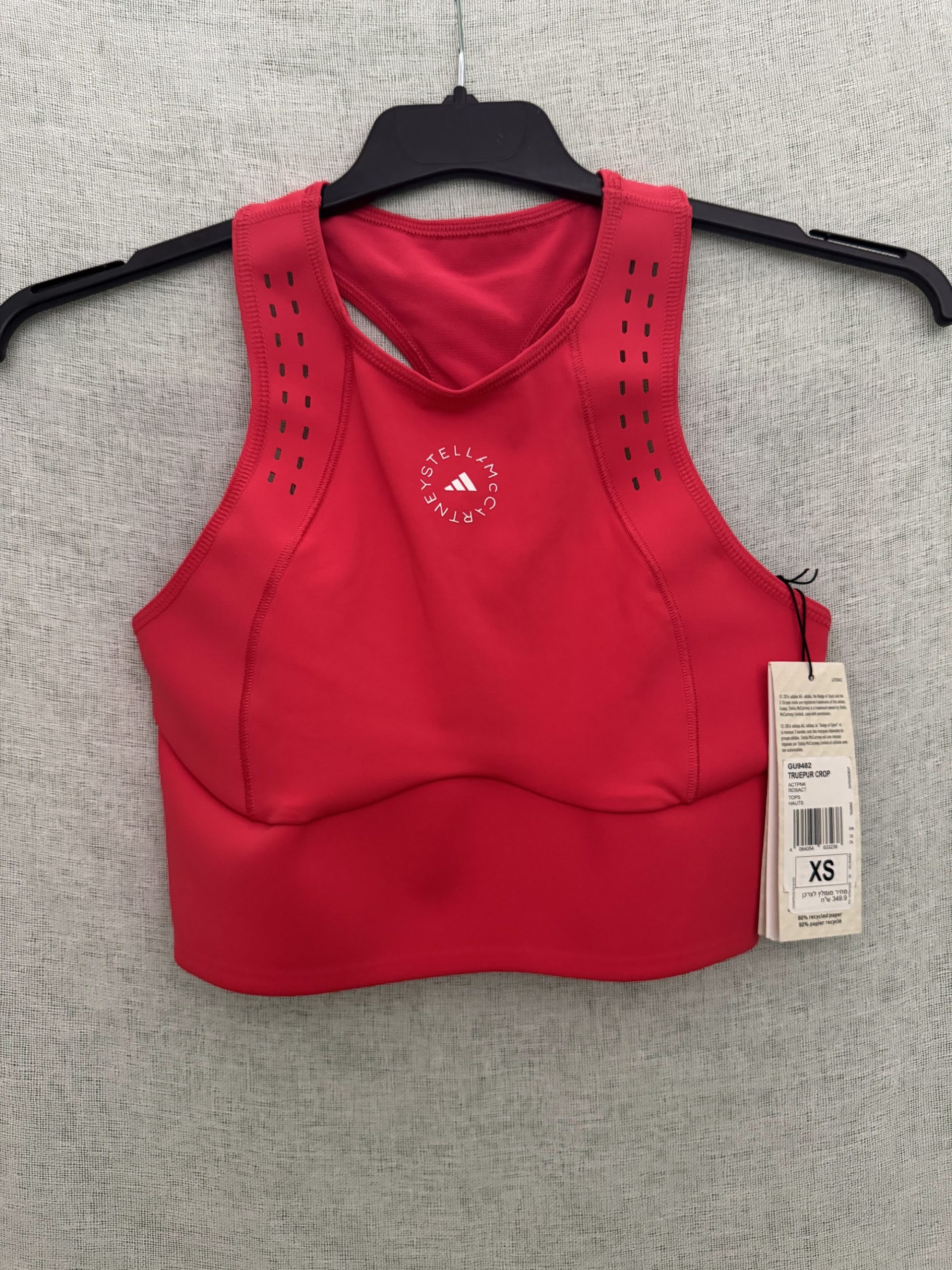 Top Adidas by Stella McCartney TruePurpose Crop (GU9482) – Rosa, XS, nuevo