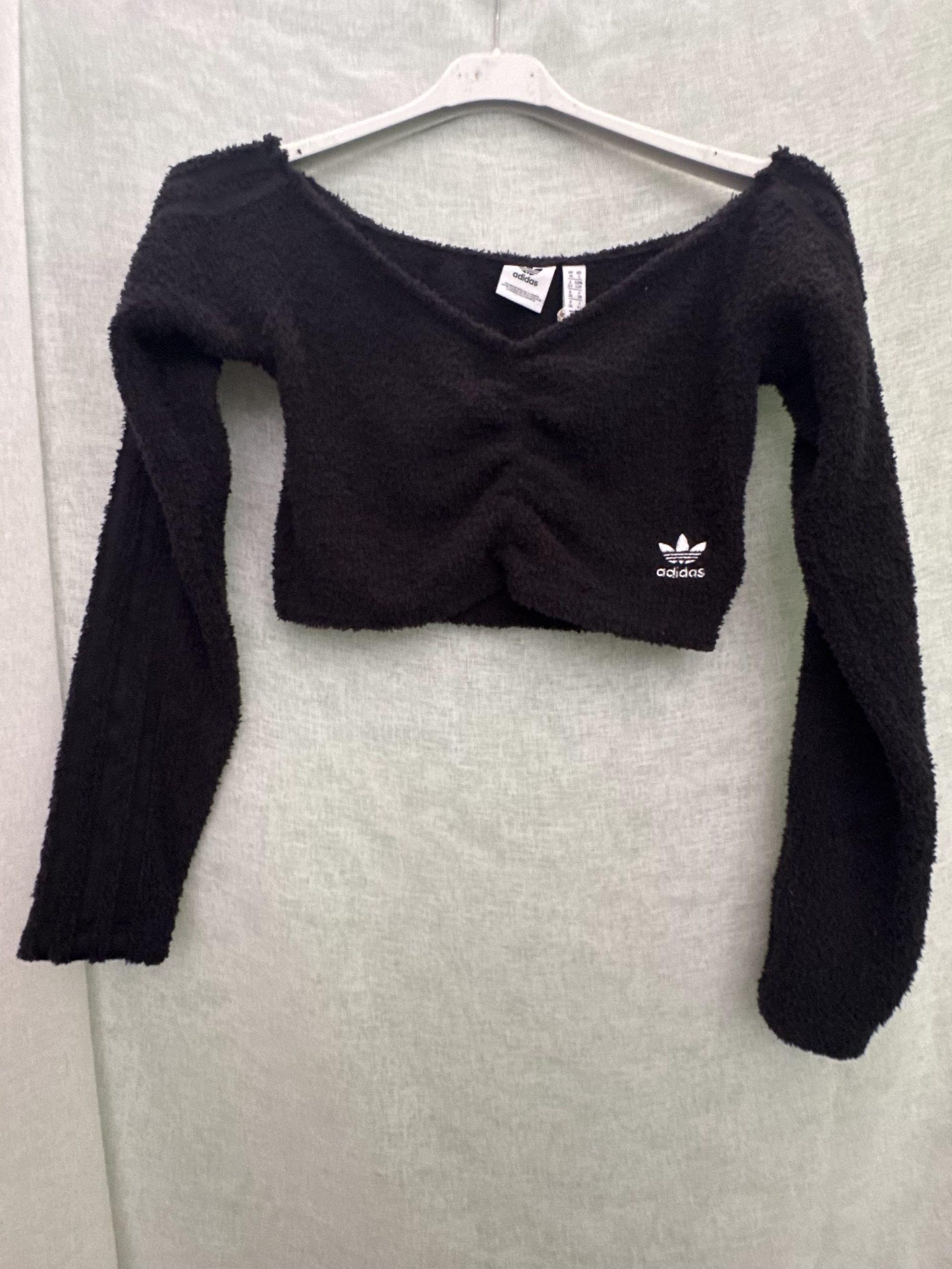 Top corto manga larga Adidas Originals rizo – Negro, talla S, nuevo