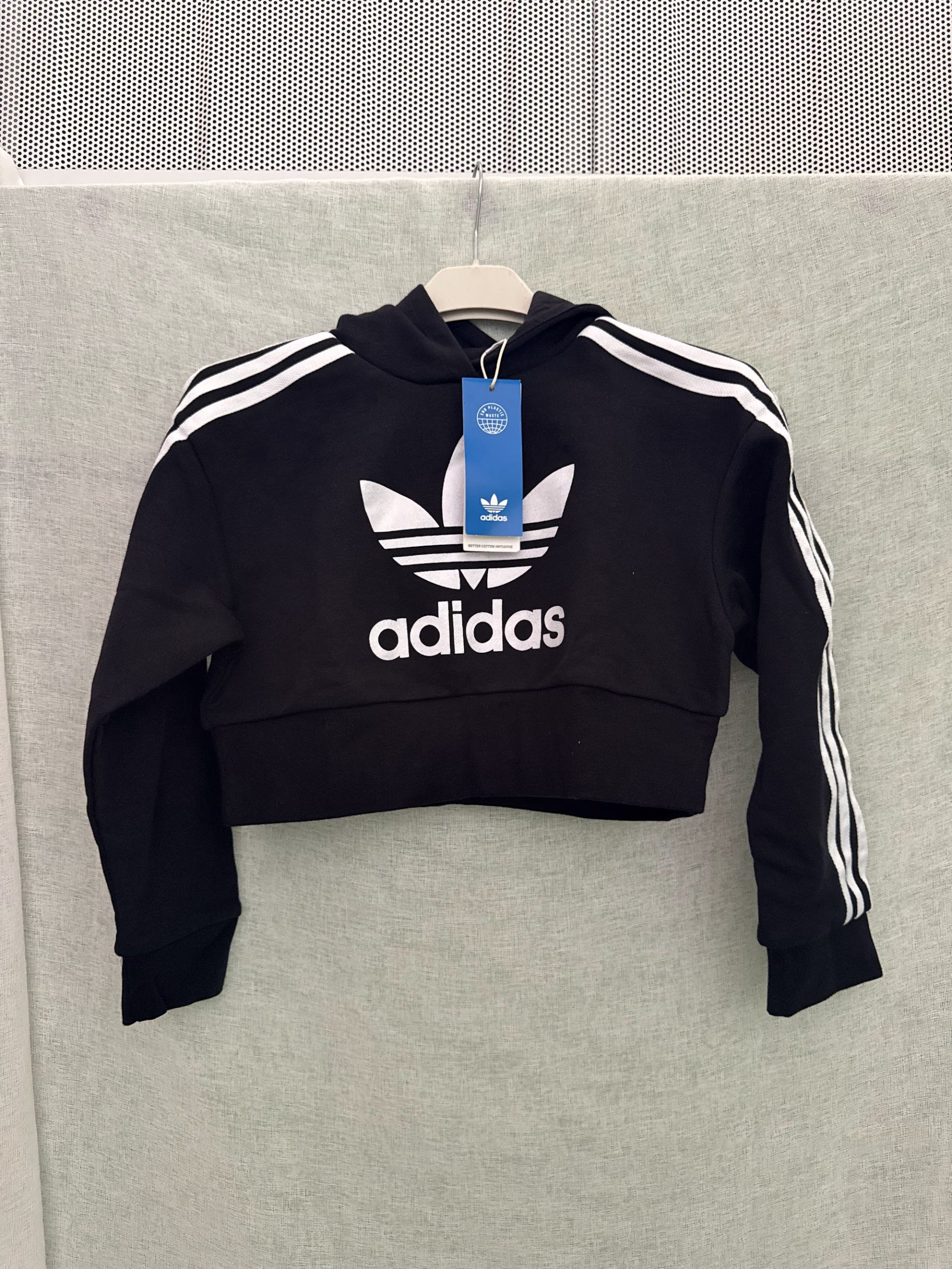 Sudadera capucha cropped Adidas Originals niños – Negro, 7-8 años, nueva