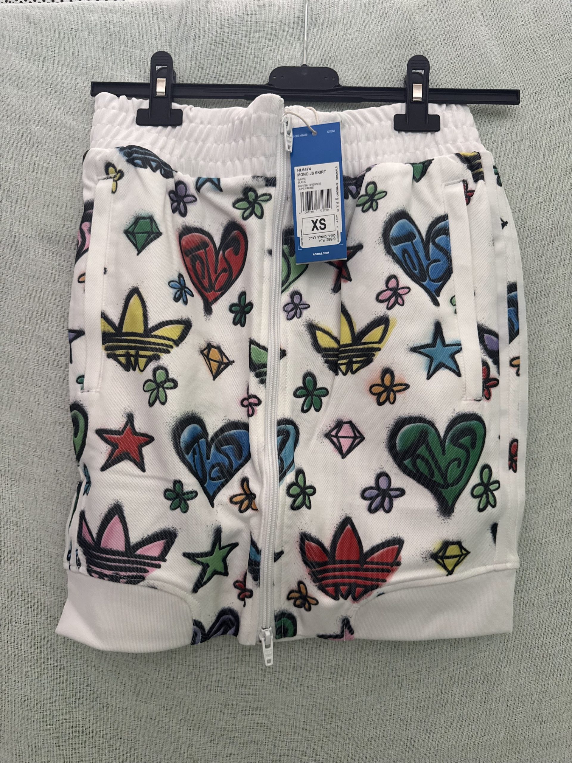 Falda Adidas x Jeremy Scott Mono JS (HL8474) – Blanco grafiti, XS, nueva