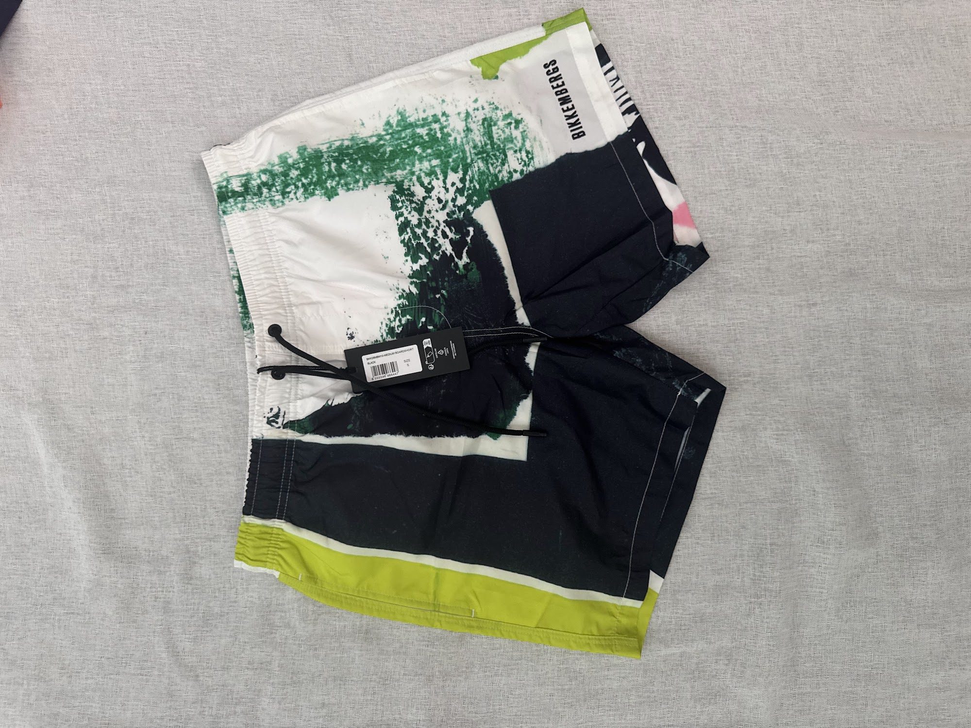 Bañador Bikkembergs Medium Boardshort – Negro (estampado), talla S, nuevo