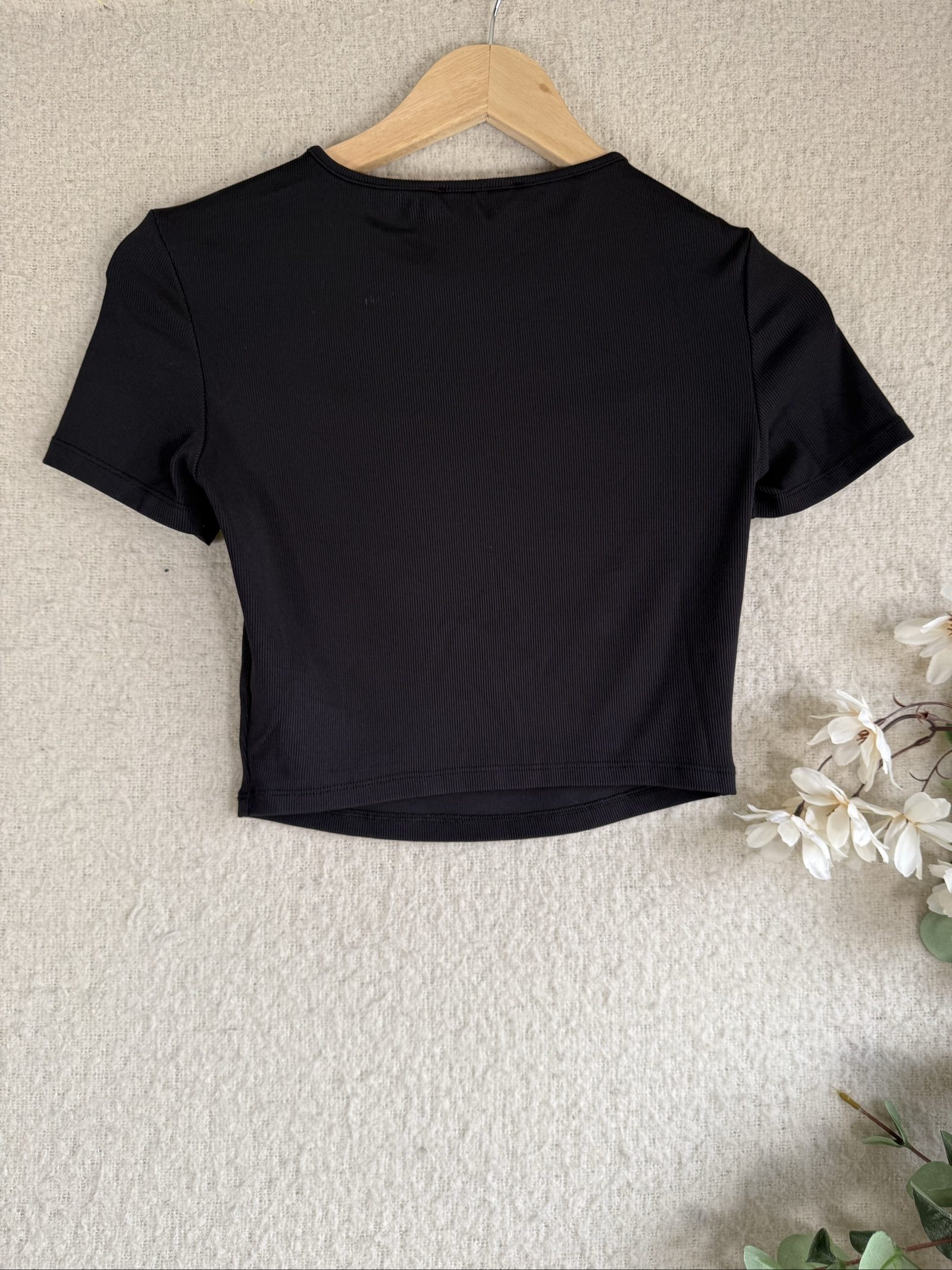 Pull&Bear Black Cut-Out Ribbed Crop Top UK Medium Stylish Summer Shirt image 4