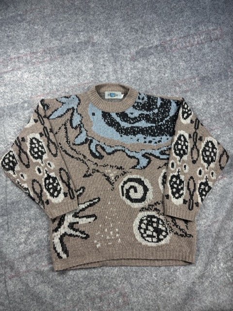 Le Laureat Beige & Blue Patterned Knit Sweater XS