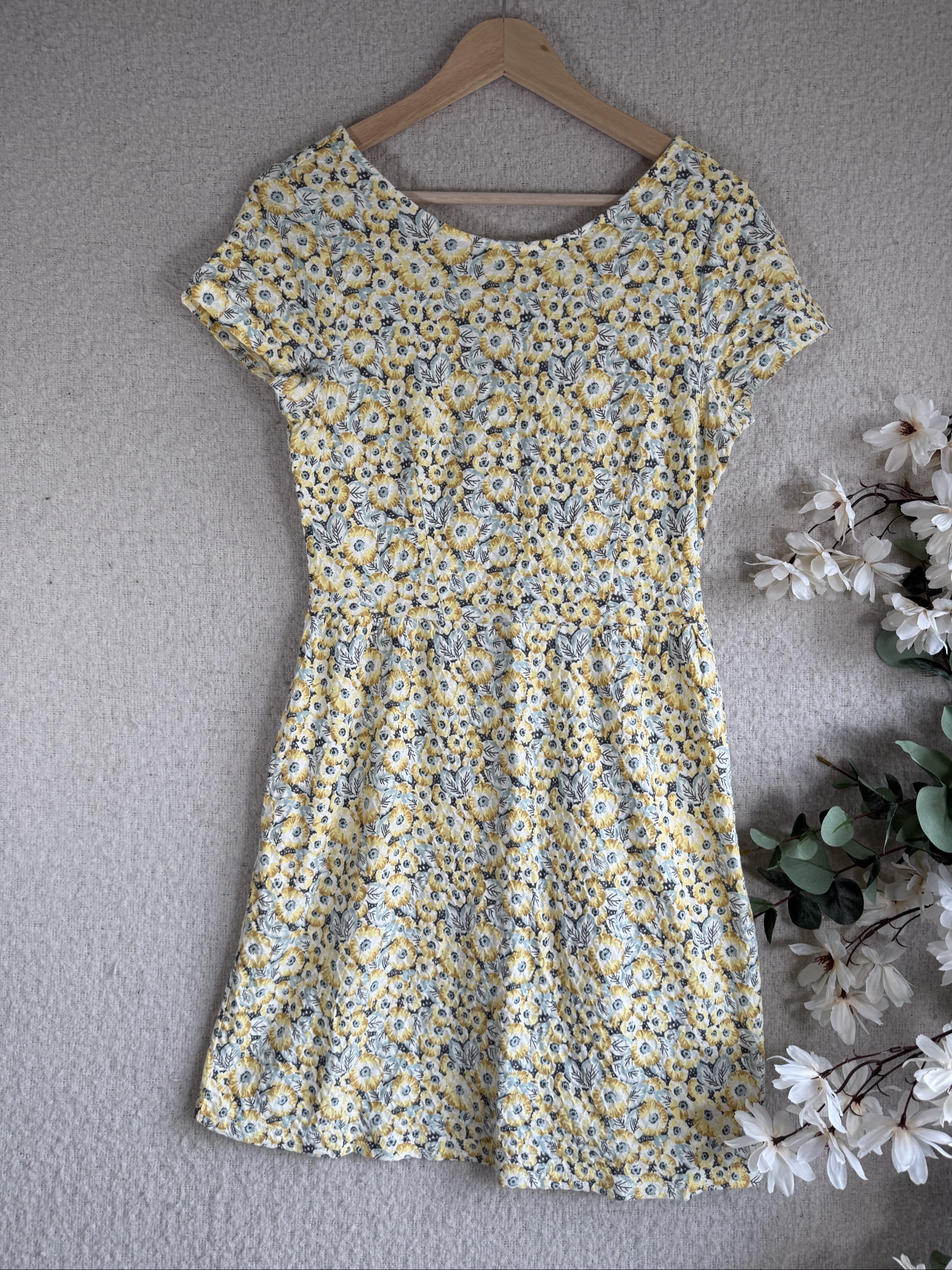 Next Yellow Floral Print Casual Sun Dress UK 10 Short Sleeve Summer Dress