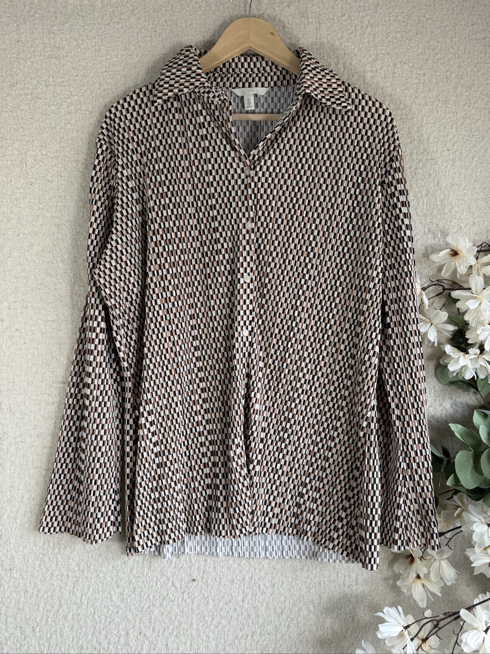 H&M Multi Colour Patterned Casual Shirt Long Sleeve Size Large Stylish Button Down