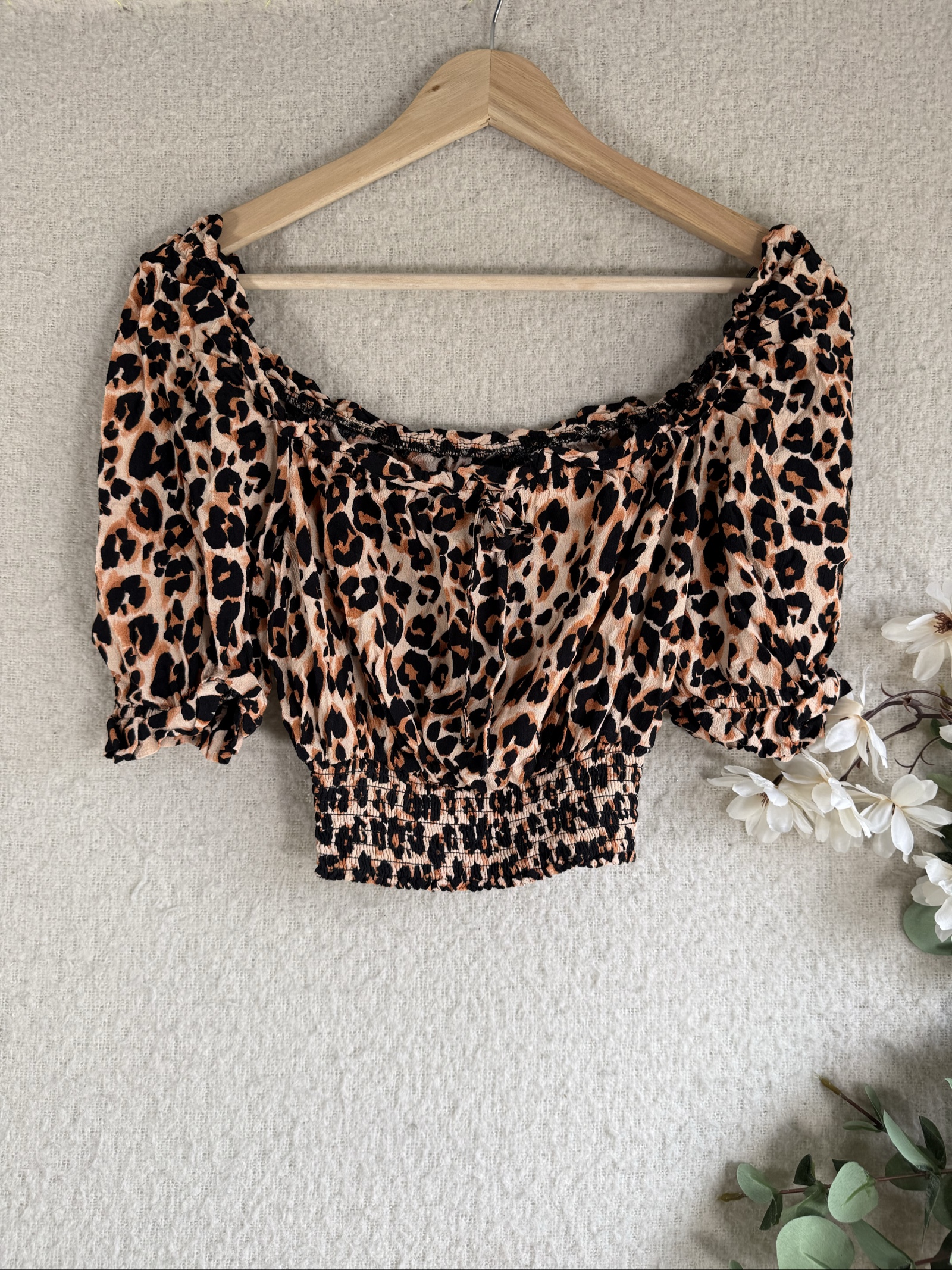Noisy May Leopard Print Crop Top Women's Size S Stylish Boho Chic Summer