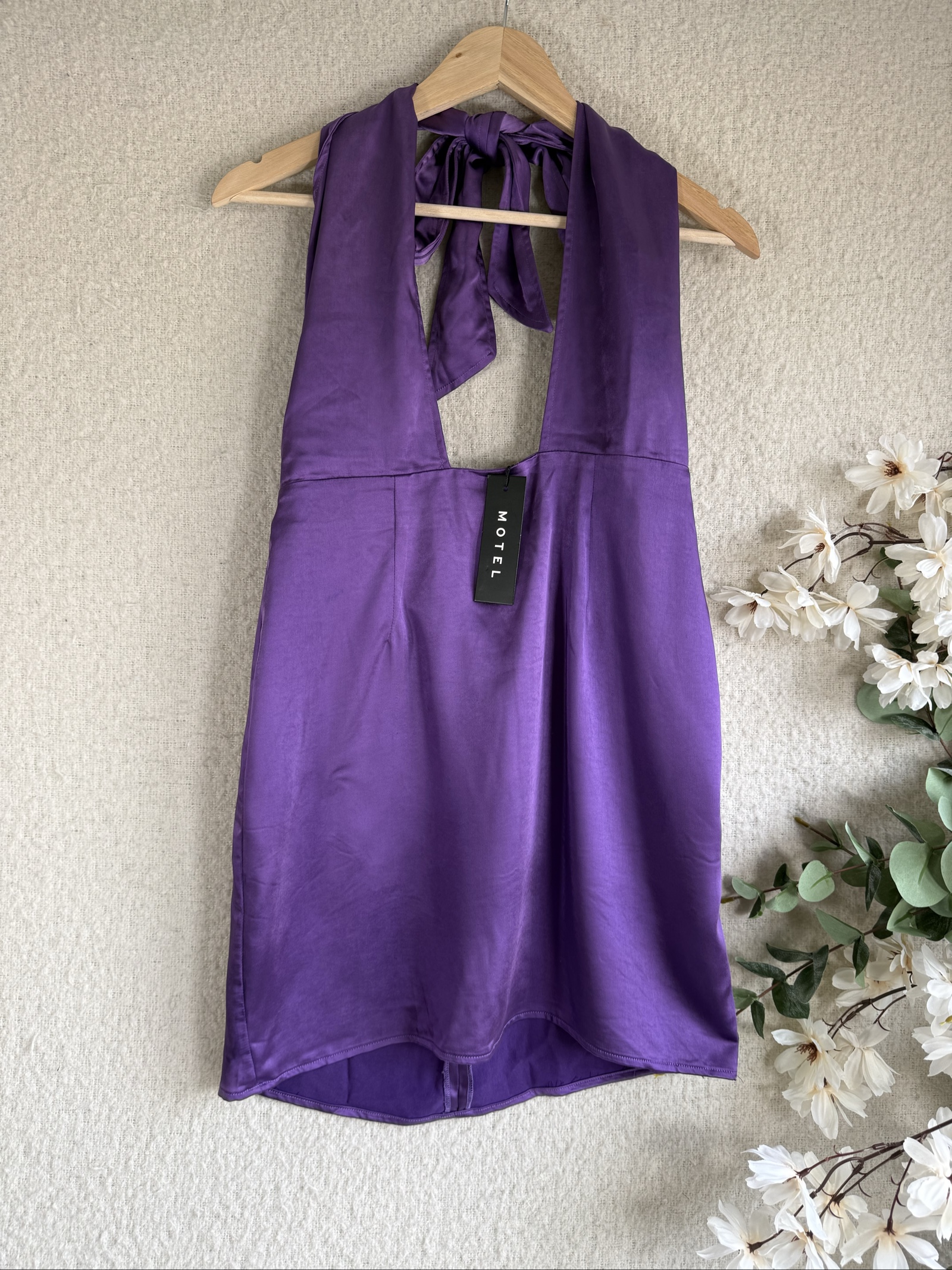 Motel Purple Satin Halter Mini Dress UK XL Elegant Summer Party Occasion