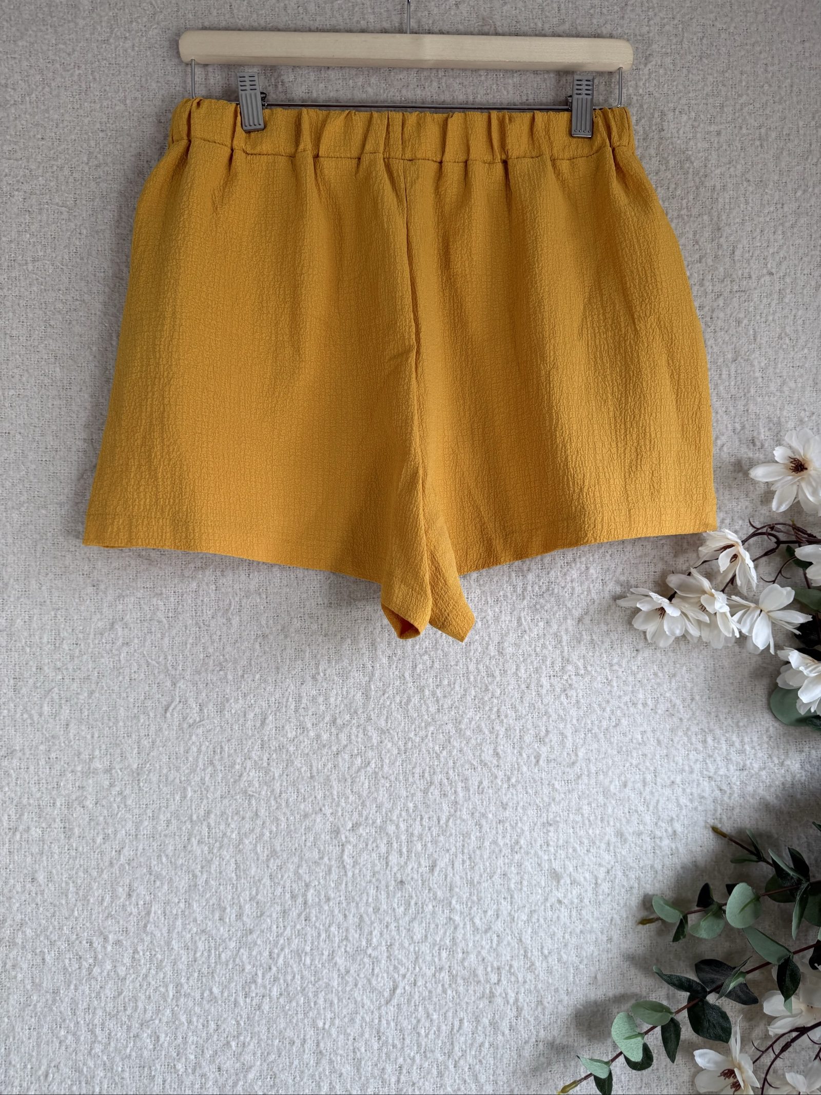 Shein Mustard Yellow Textured Casual Shorts UK 12 Comfortable Summer Wear