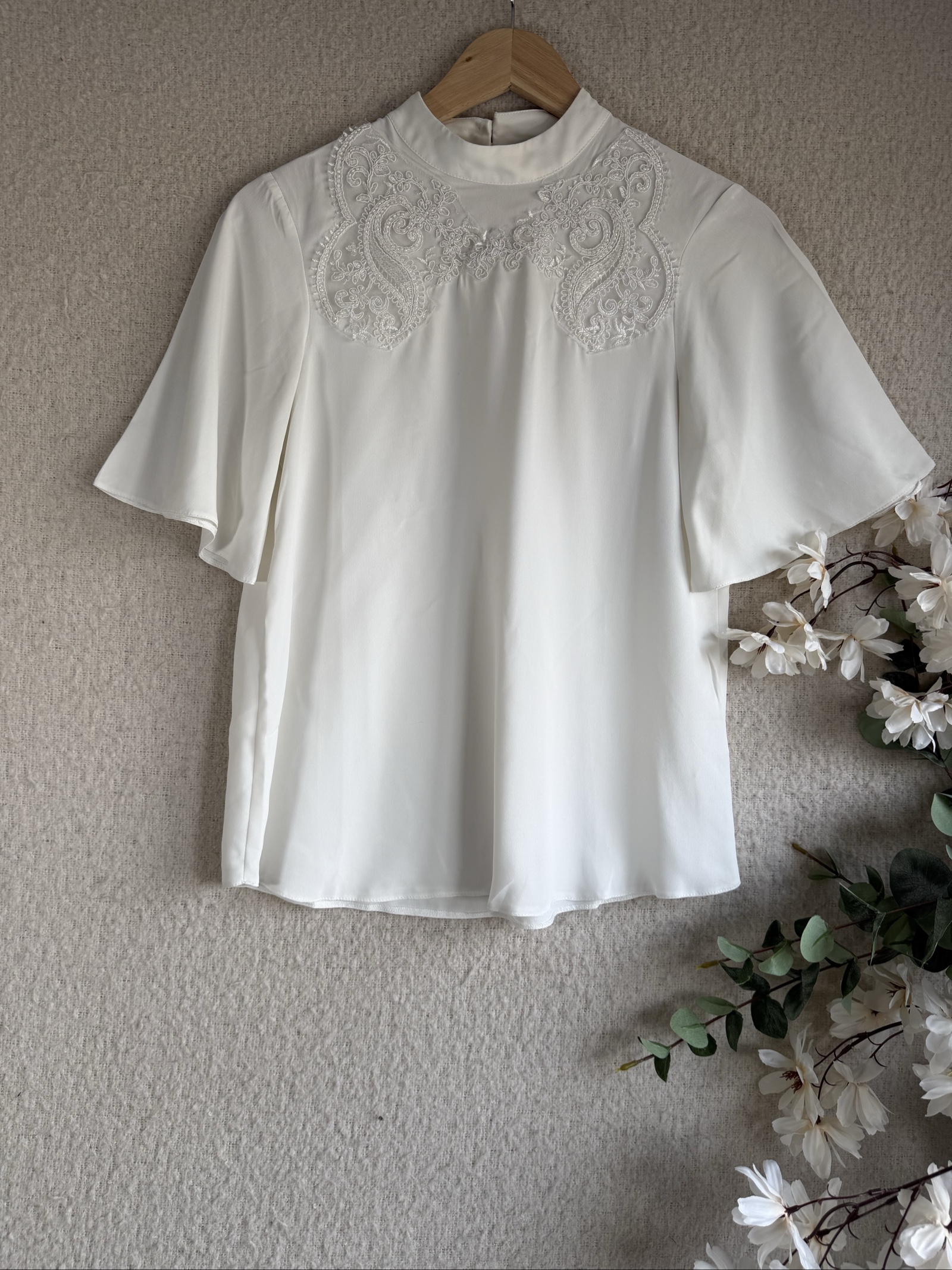 Dorothy Perkins White Lace Embroidered Blouse UK 10 Elegant Formal Top