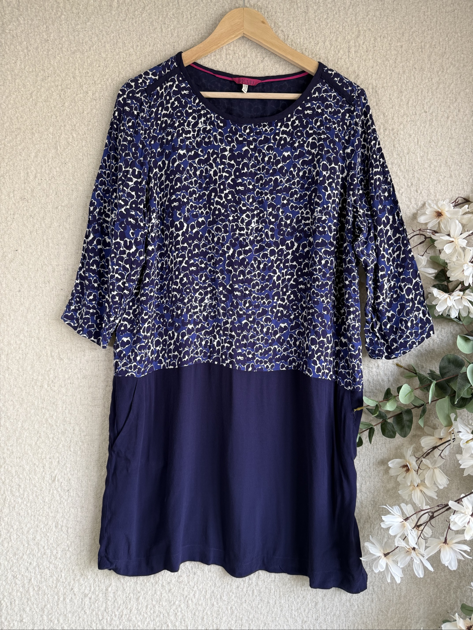 Joules Navy & White Floral Print Tunic Dress UK 16 Comfortable Casual