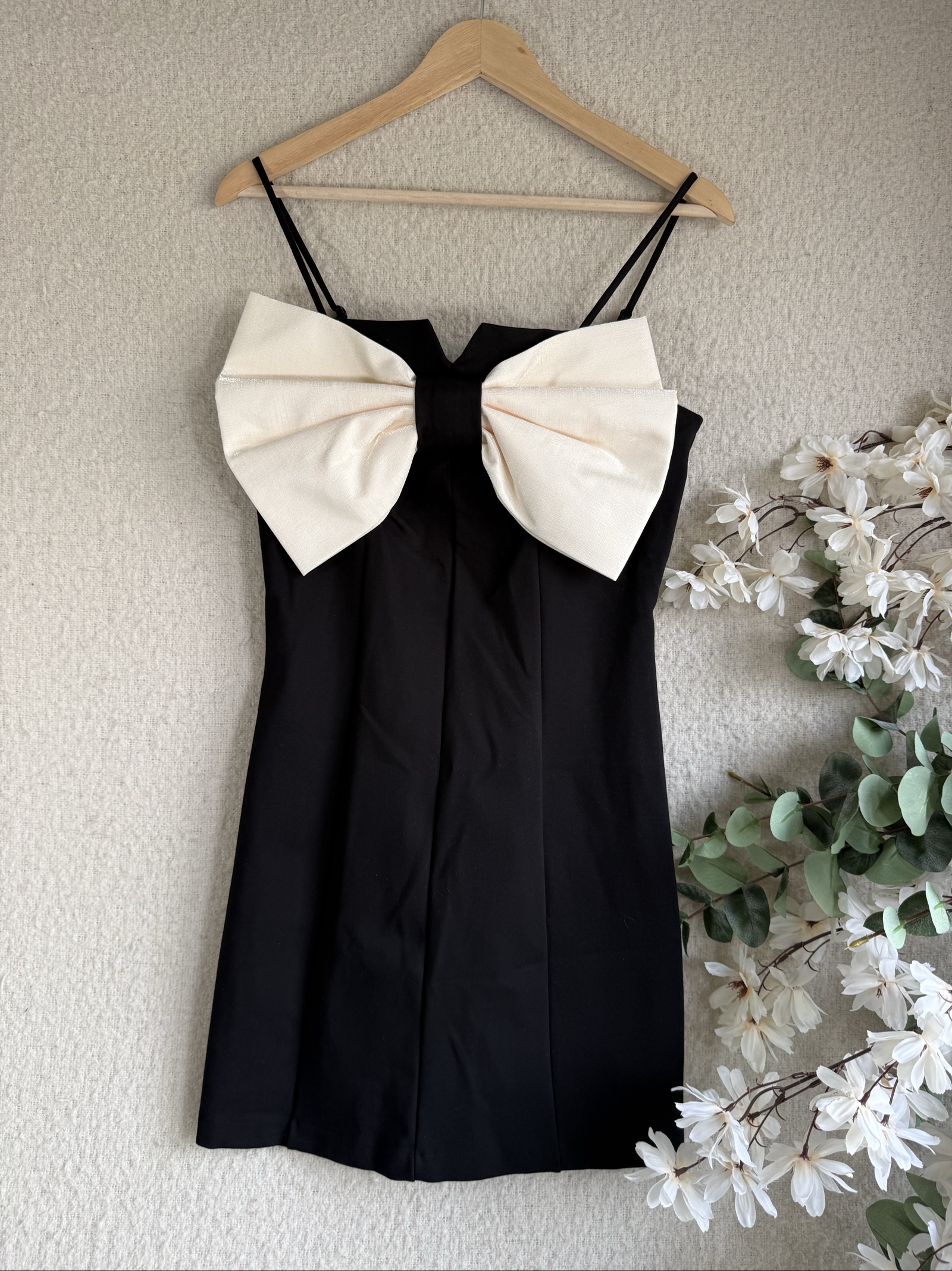 F&F Black & Cream Spaghetti Strap Dress UK 14 Elegant Party Bow Detail