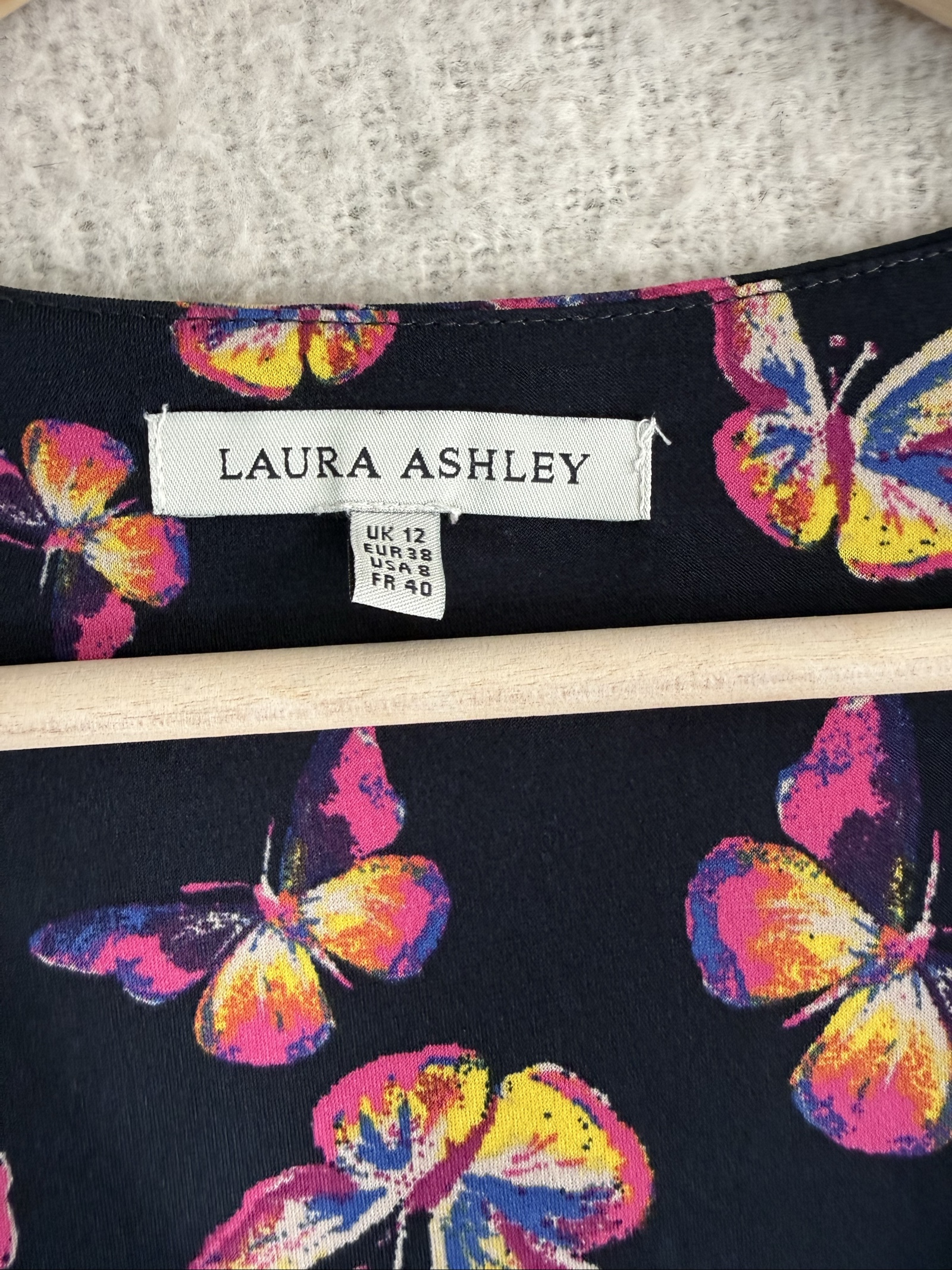 Laura Ashley Black Floral Butterfly Print Sleeveless Dress UK 12 Elegant image 2