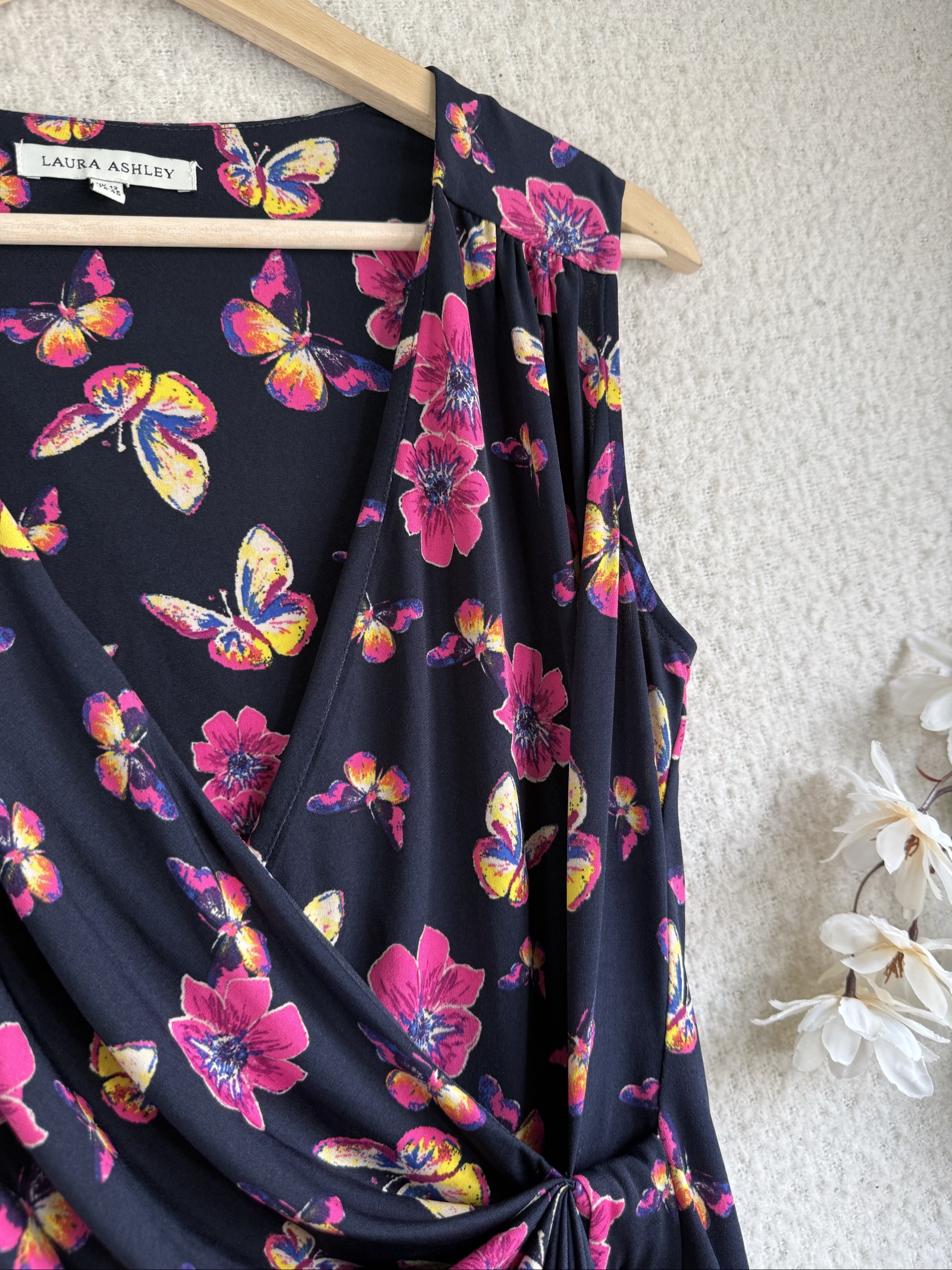 Laura Ashley Black Floral Butterfly Print Sleeveless Dress UK 12 Elegant image 3