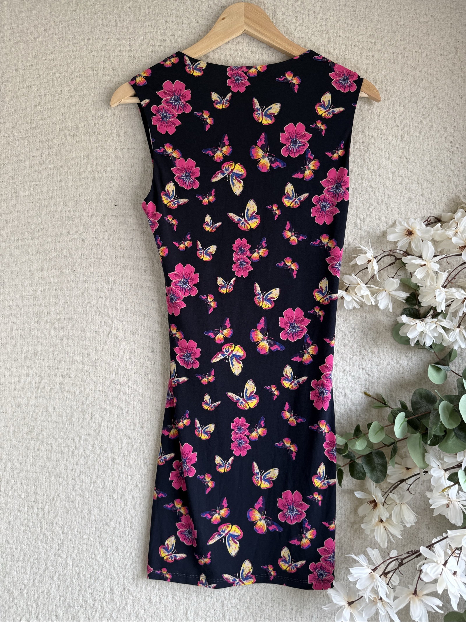 Laura Ashley Black Floral Butterfly Print Sleeveless Dress UK 12 Elegant image 4