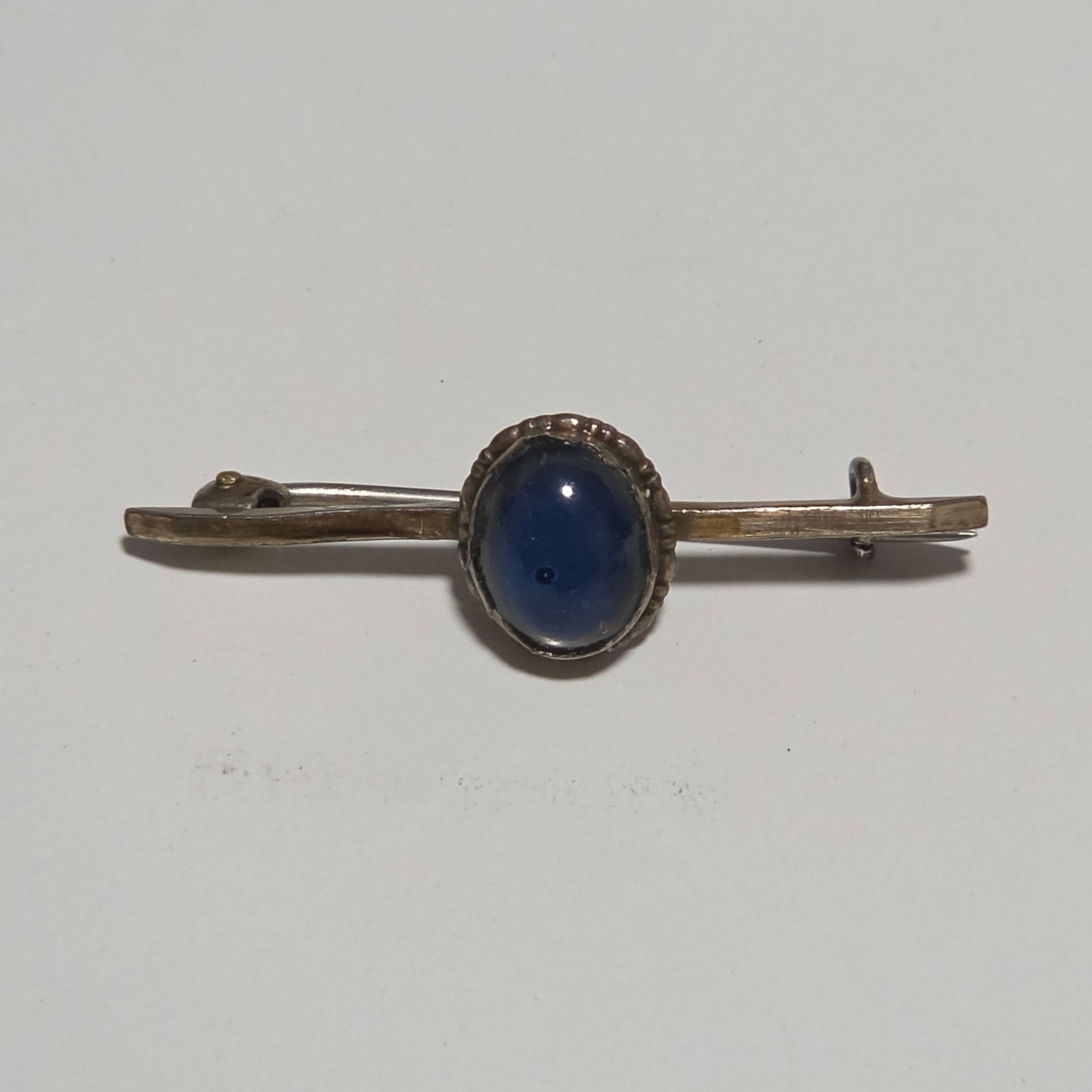 Antique Sterling Silver 1920 Blue Stone Bar brooch