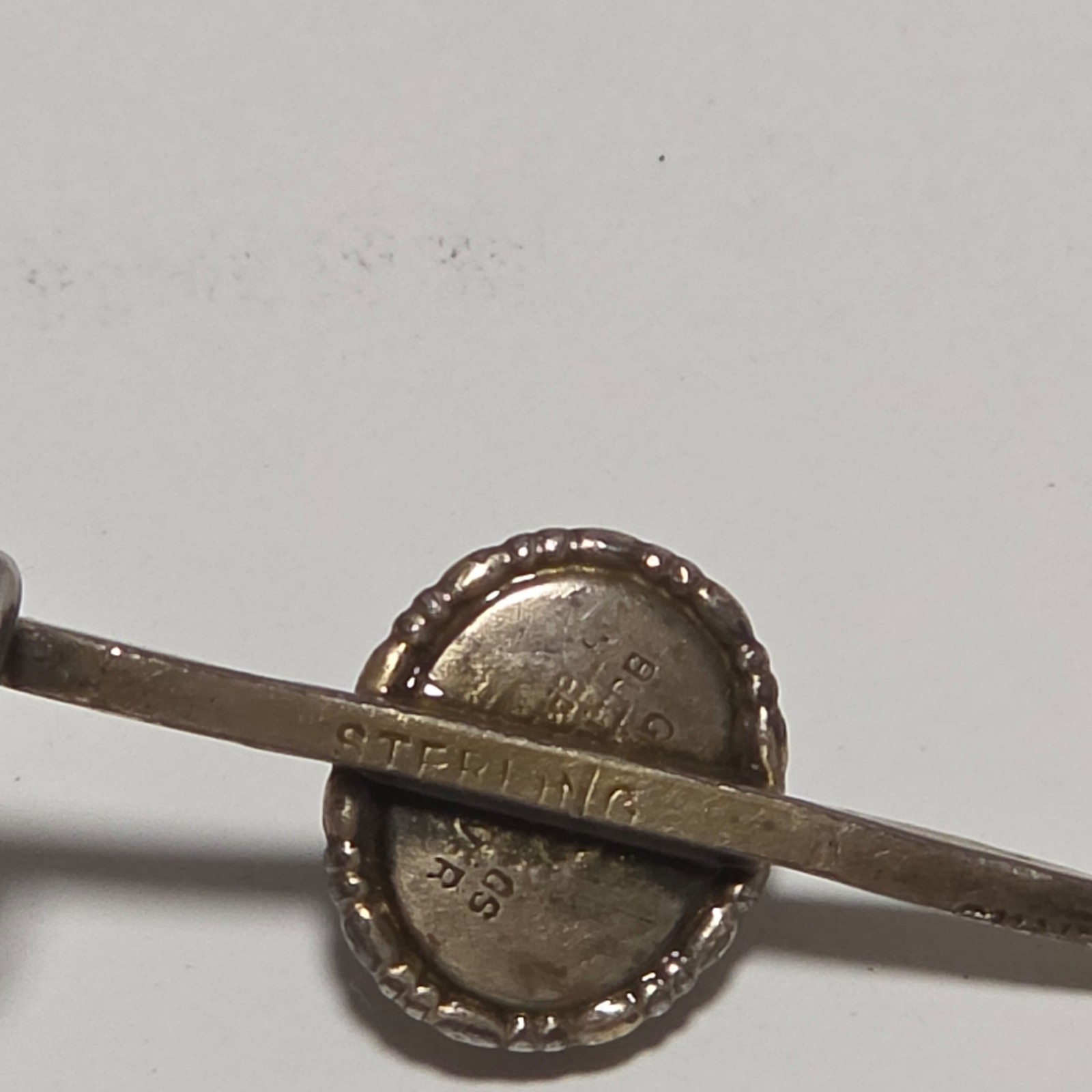 Antique Sterling Silver 1920 Blue Stone Bar brooch image 2