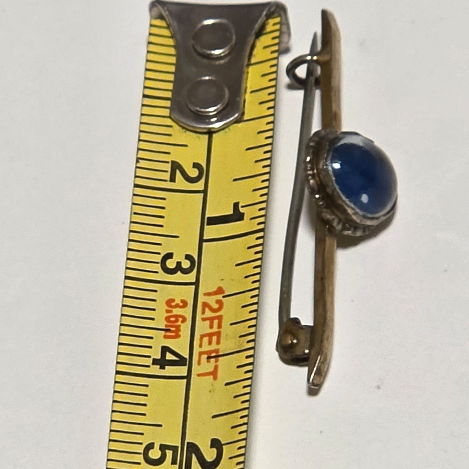 Antique Sterling Silver 1920 Blue Stone Bar brooch image 3