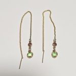 Costume Gold Tone Chain Earrings with Green & Pink Stones