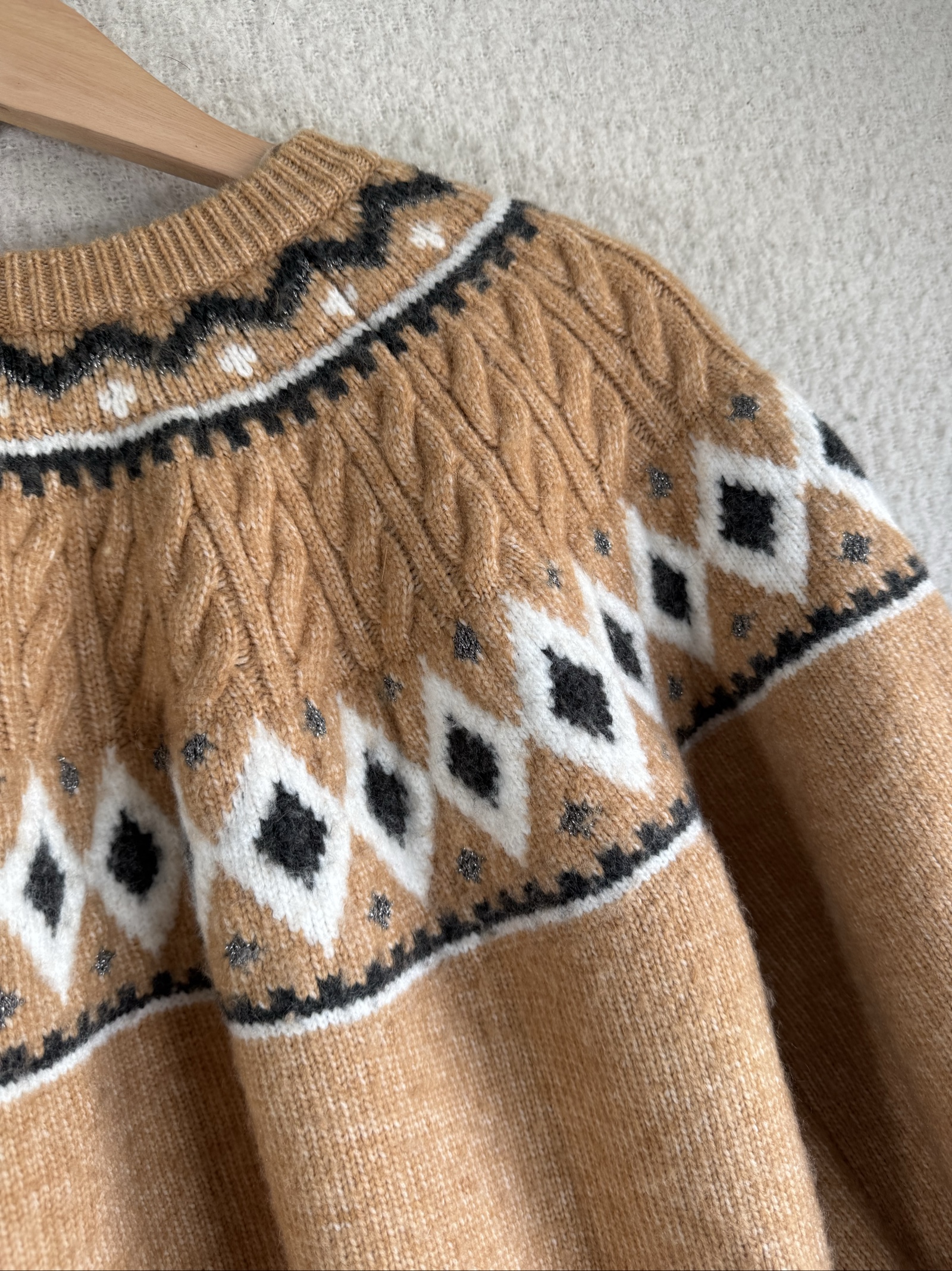 F&F Camel & White Fair Isle Knit Jumper UK Large Stylish Winter Sweater image 2