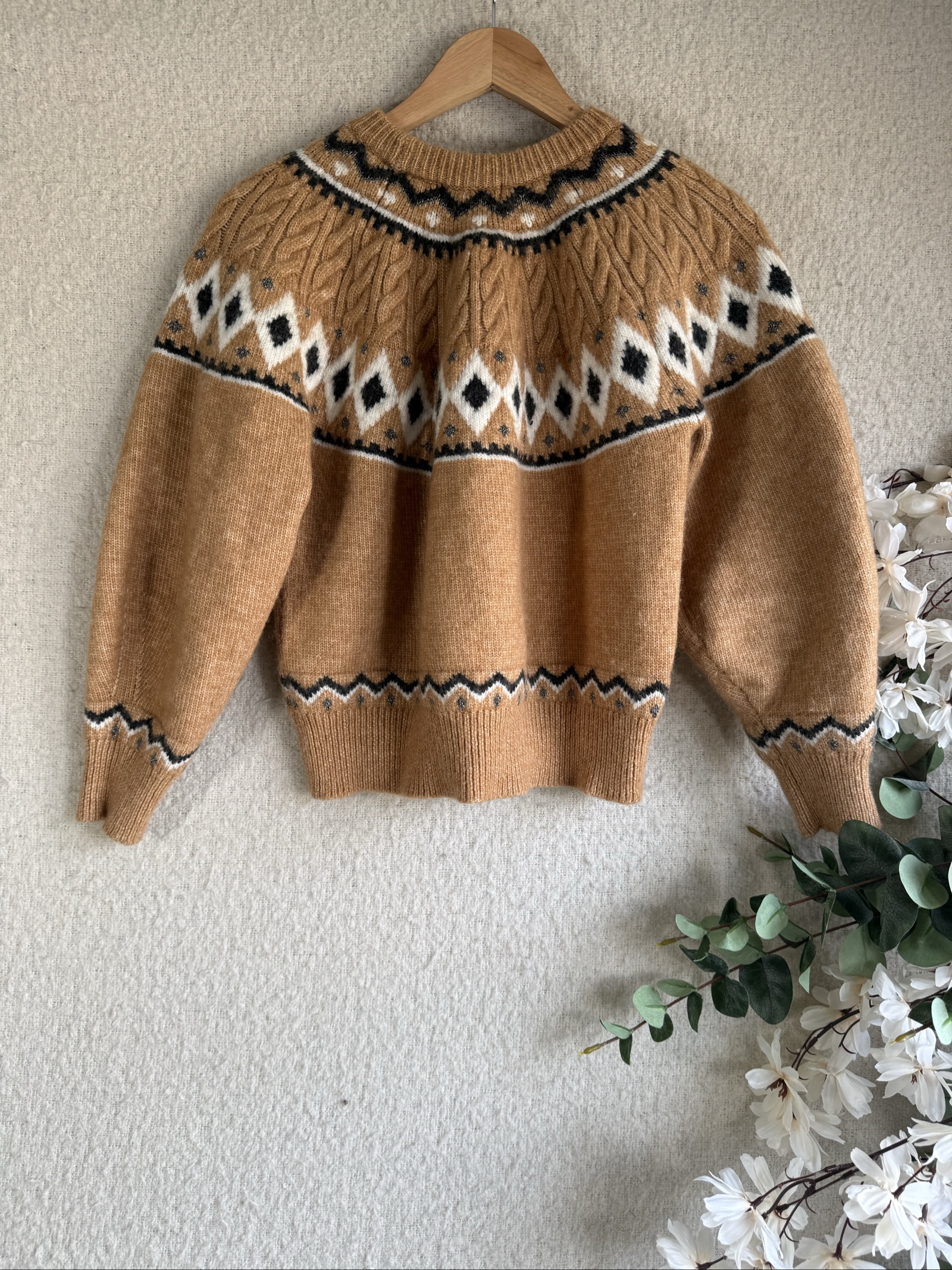 F&F Camel & White Fair Isle Knit Jumper UK Large Stylish Winter Sweater image 4