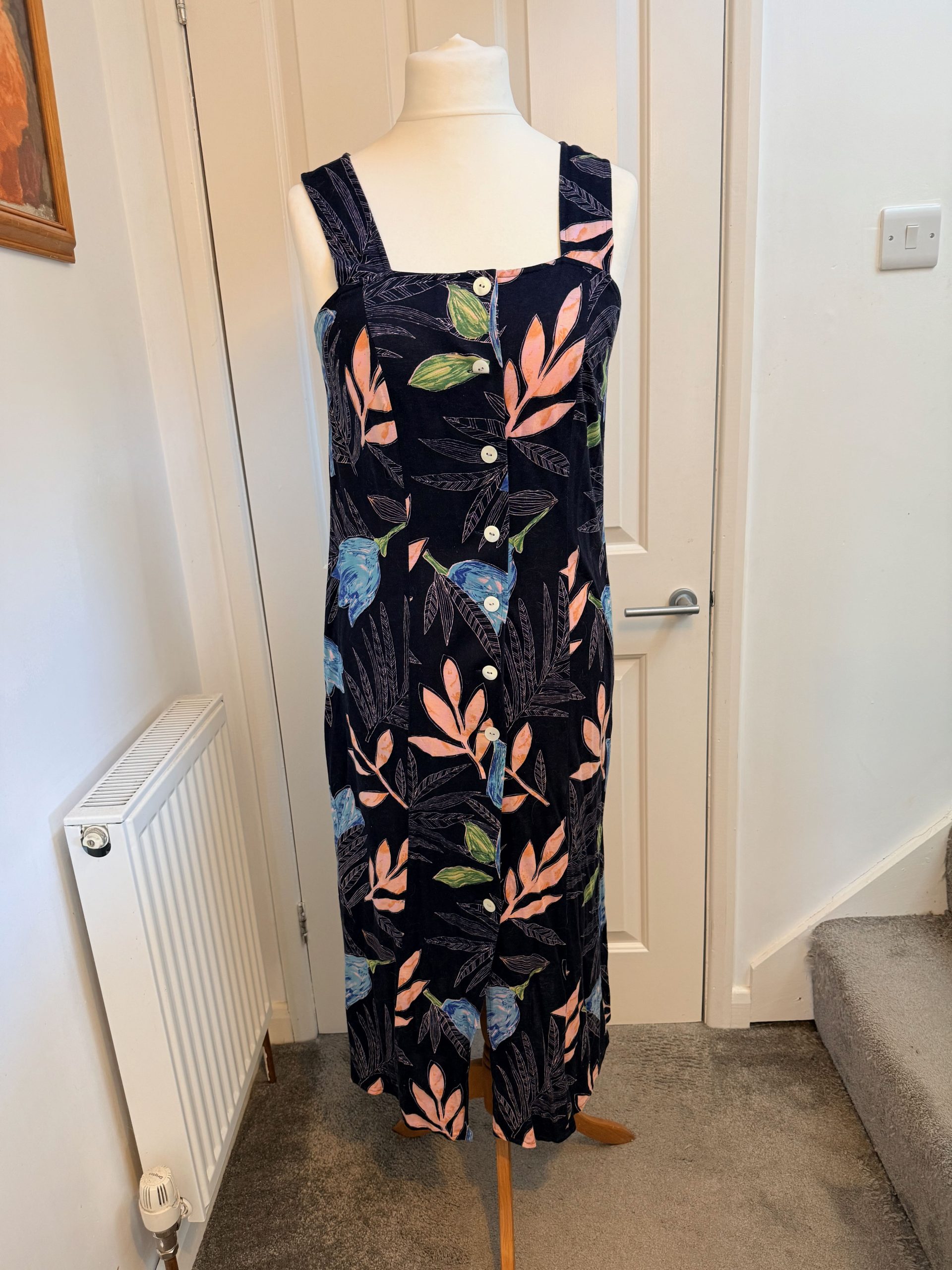 Lady G Navy Multi Floral Button Front Midi Dress 14