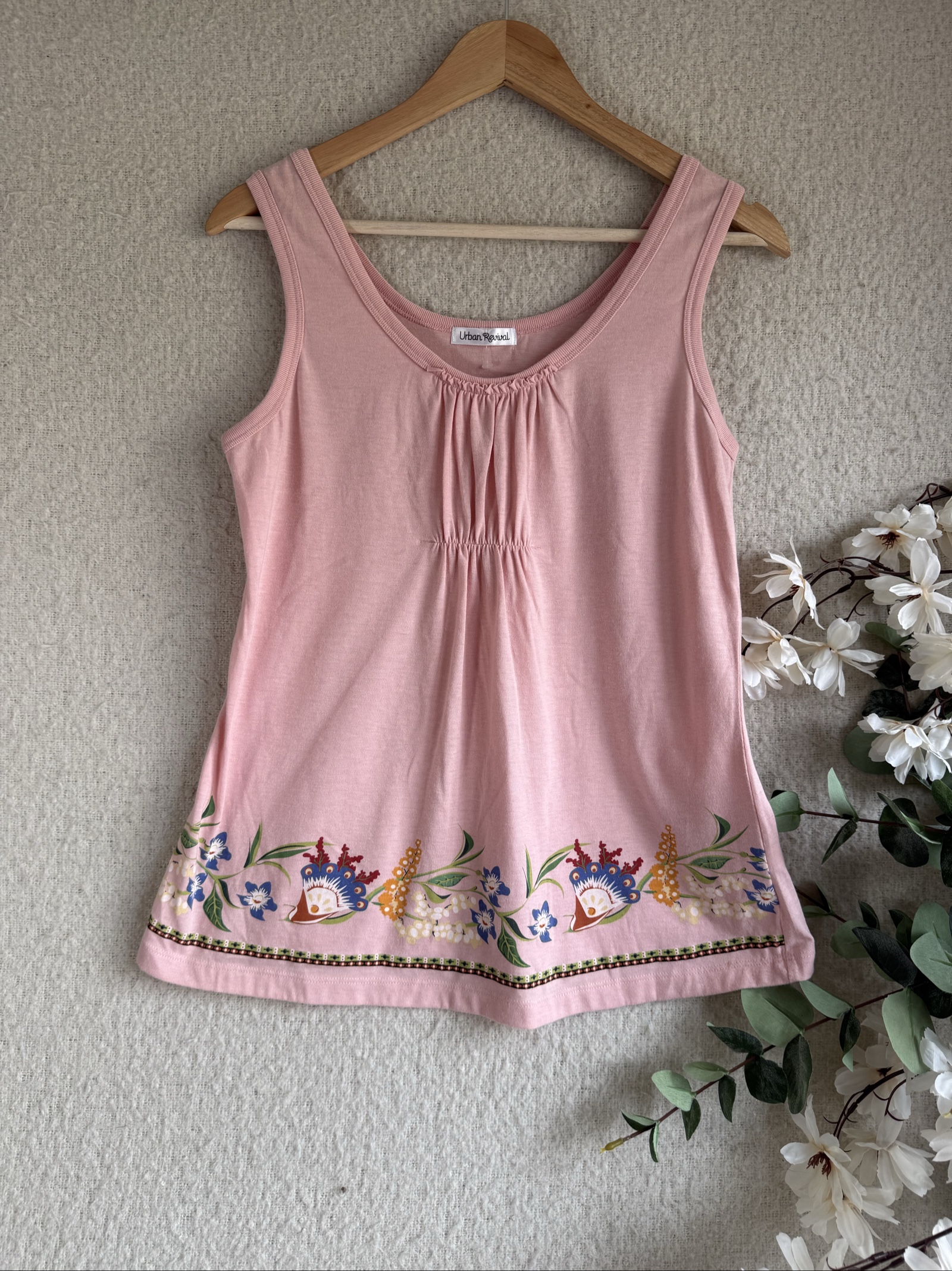 Urban Revival Pink Sleeveless Floral Print Top UK M Stretchy Soft