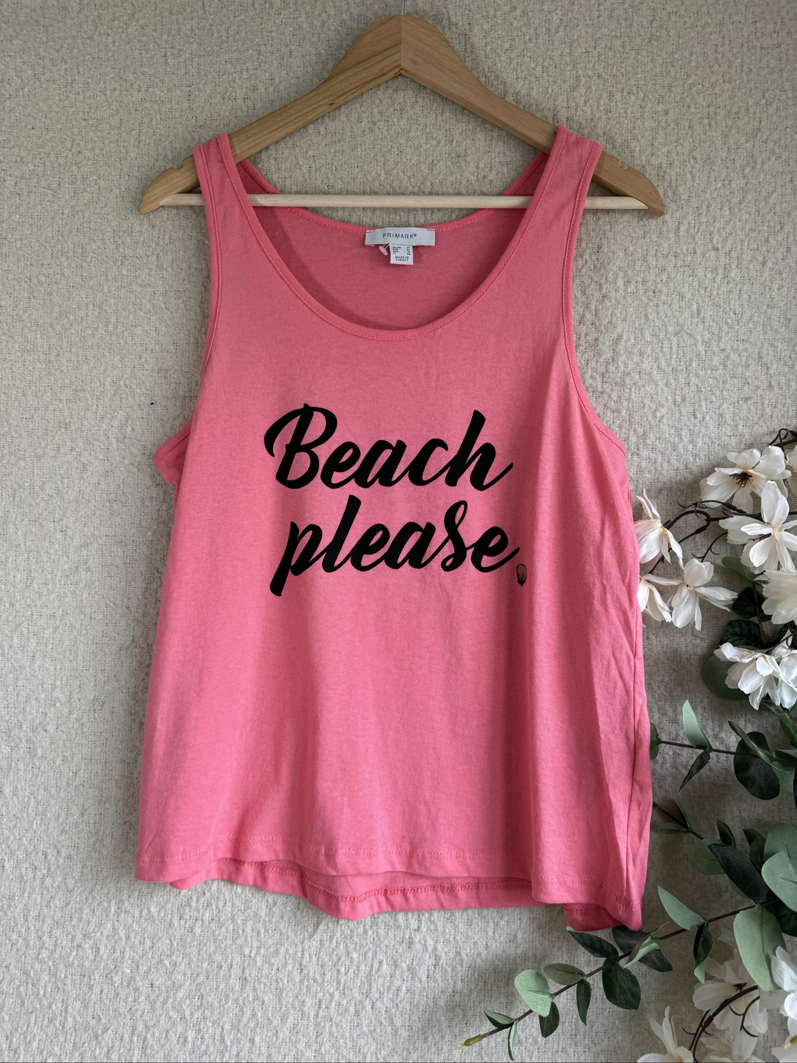 Primark Pink Slogan Tank Top UK 14 Casual Summer Vest
