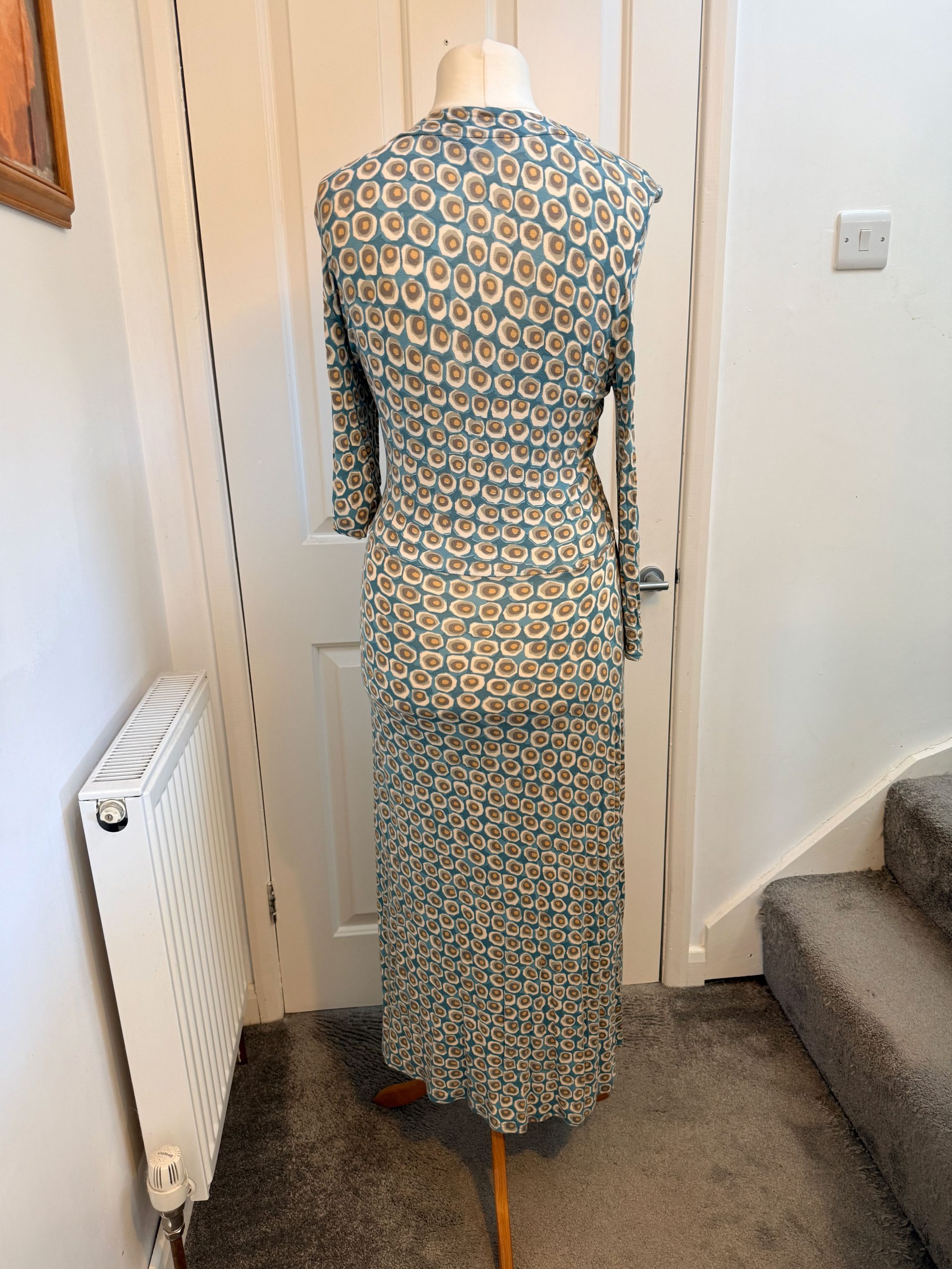 Boden Blue Beige Geometric Print Long Sleeve Maxi Dress UK 12 Long image 2