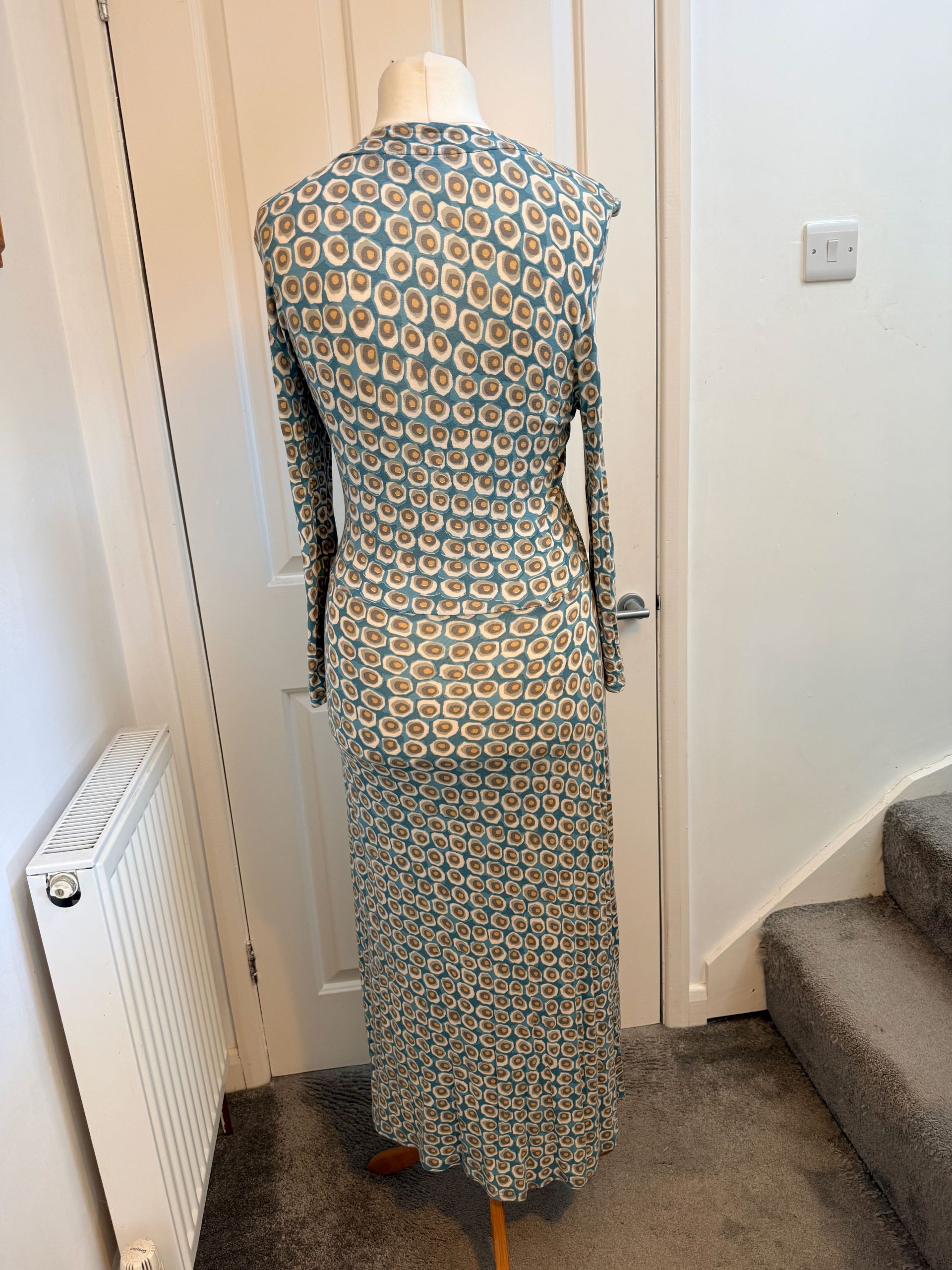Boden Blue Beige Geometric Print Long Sleeve Maxi Dress UK 12 Long image 3