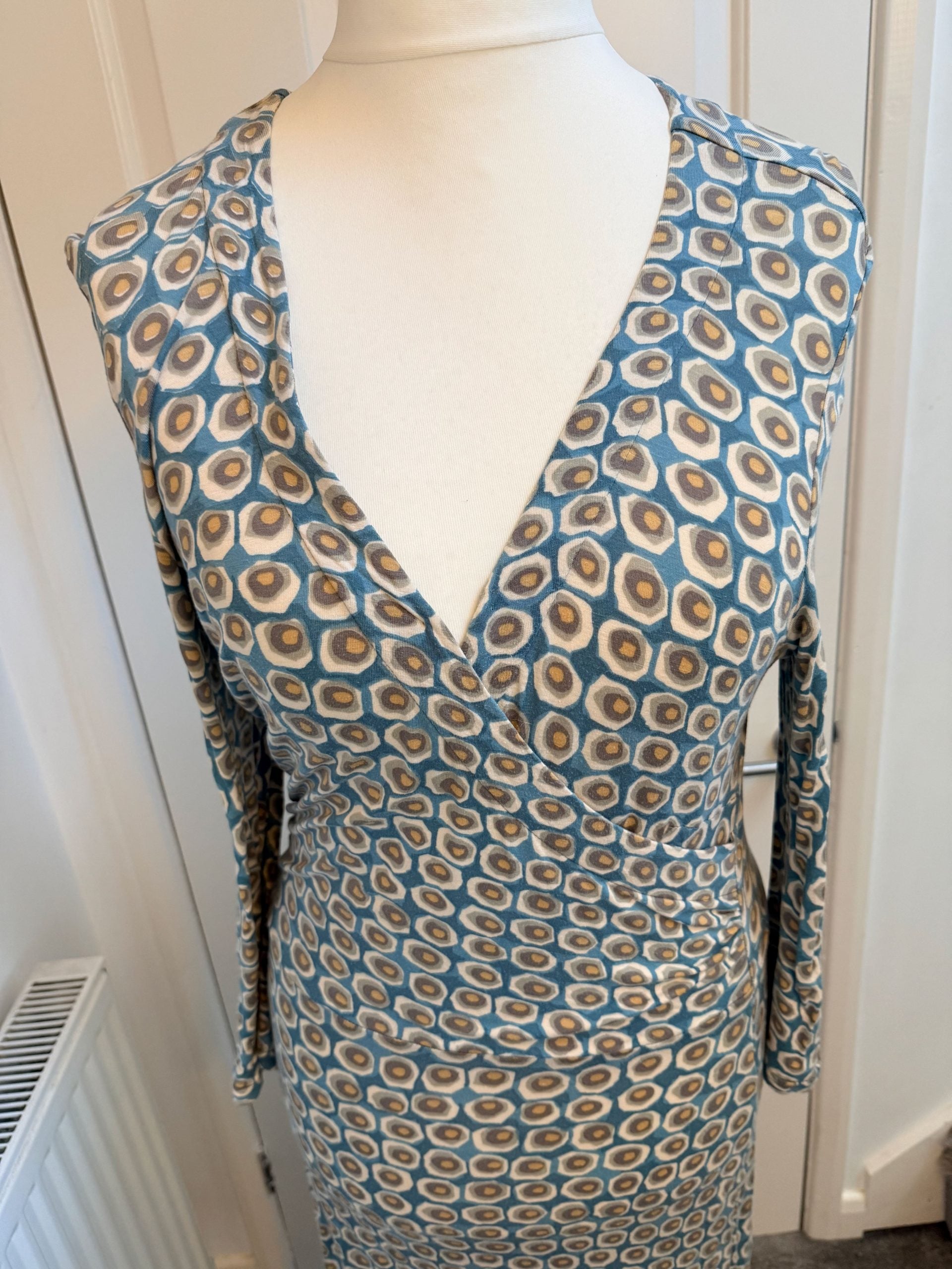Boden Blue Beige Geometric Print Long Sleeve Maxi Dress UK 12 Long image 4